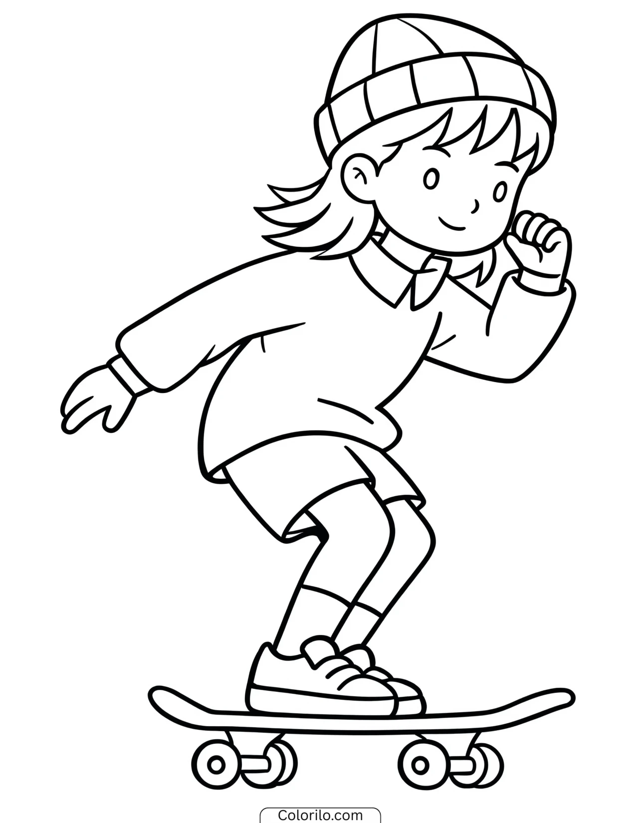 A girl riding a skateboard coloring page