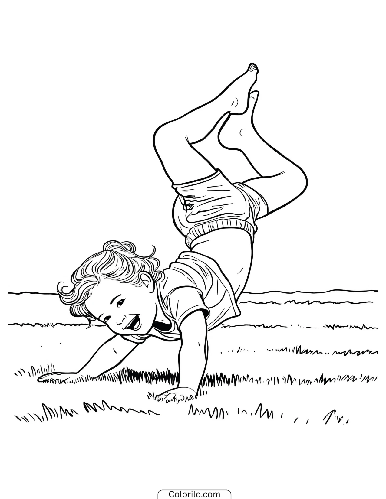 A girl turning a somersault coloring page