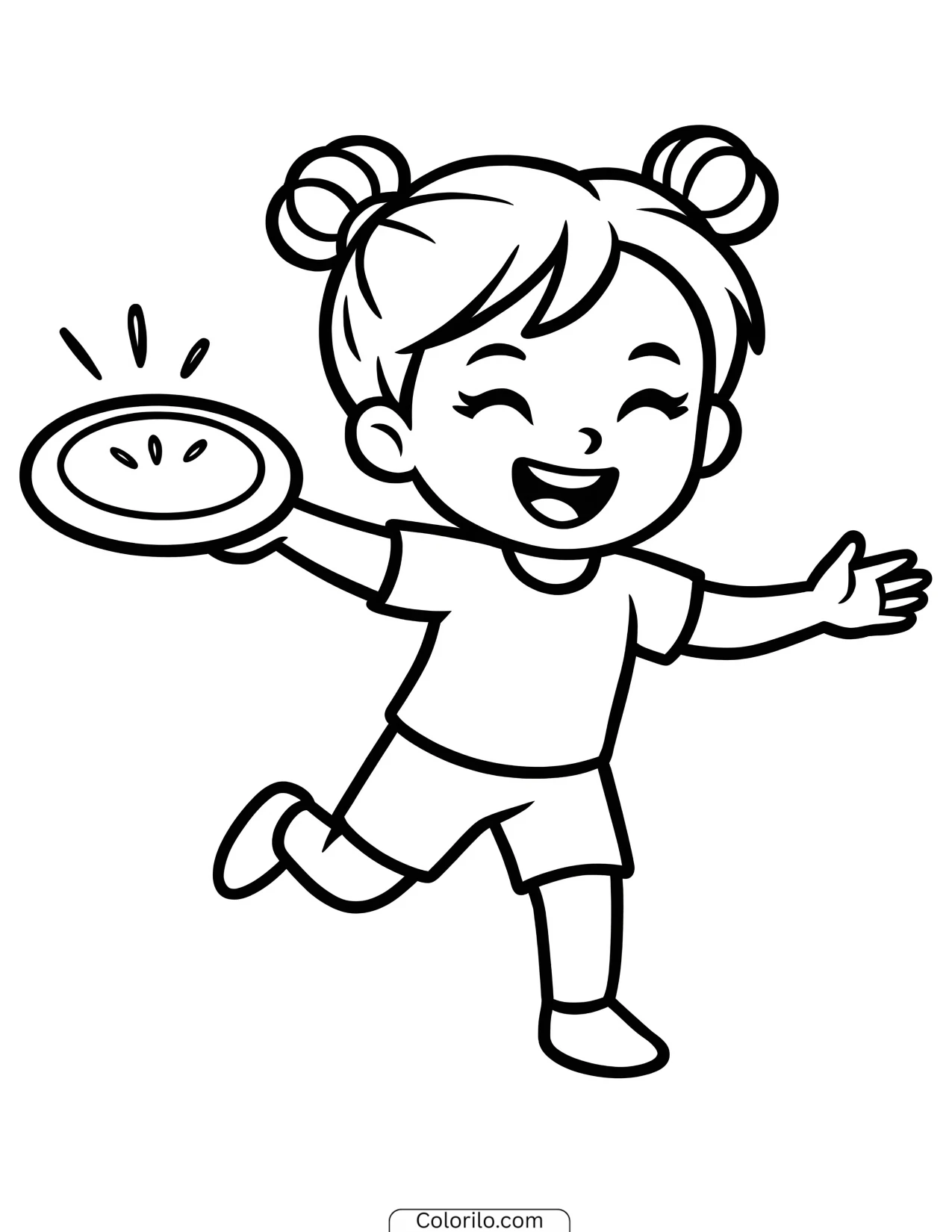 A girl throwing a frisbee coloring page