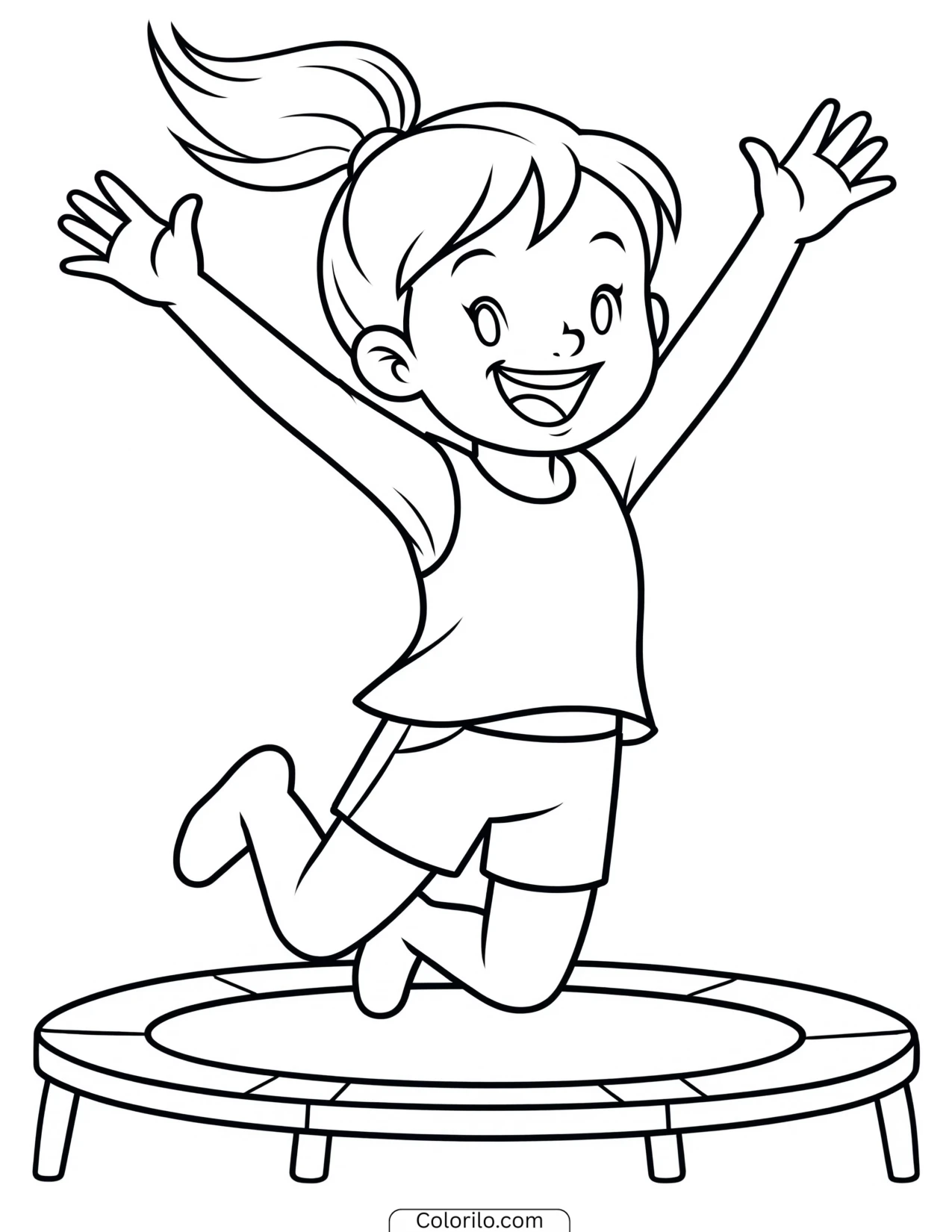 A girl jumping on a trampoline coloring page