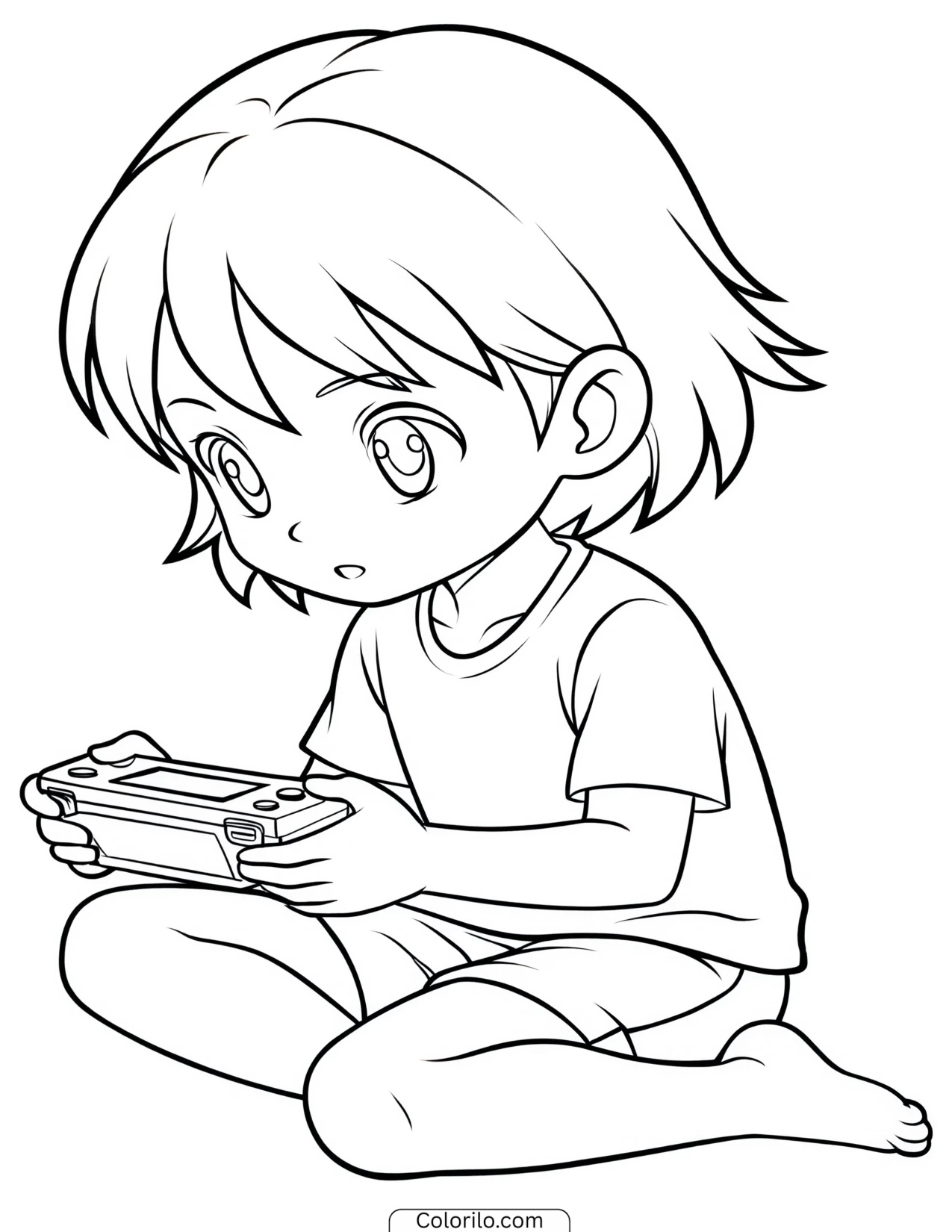 A girl playing a video game coloring page