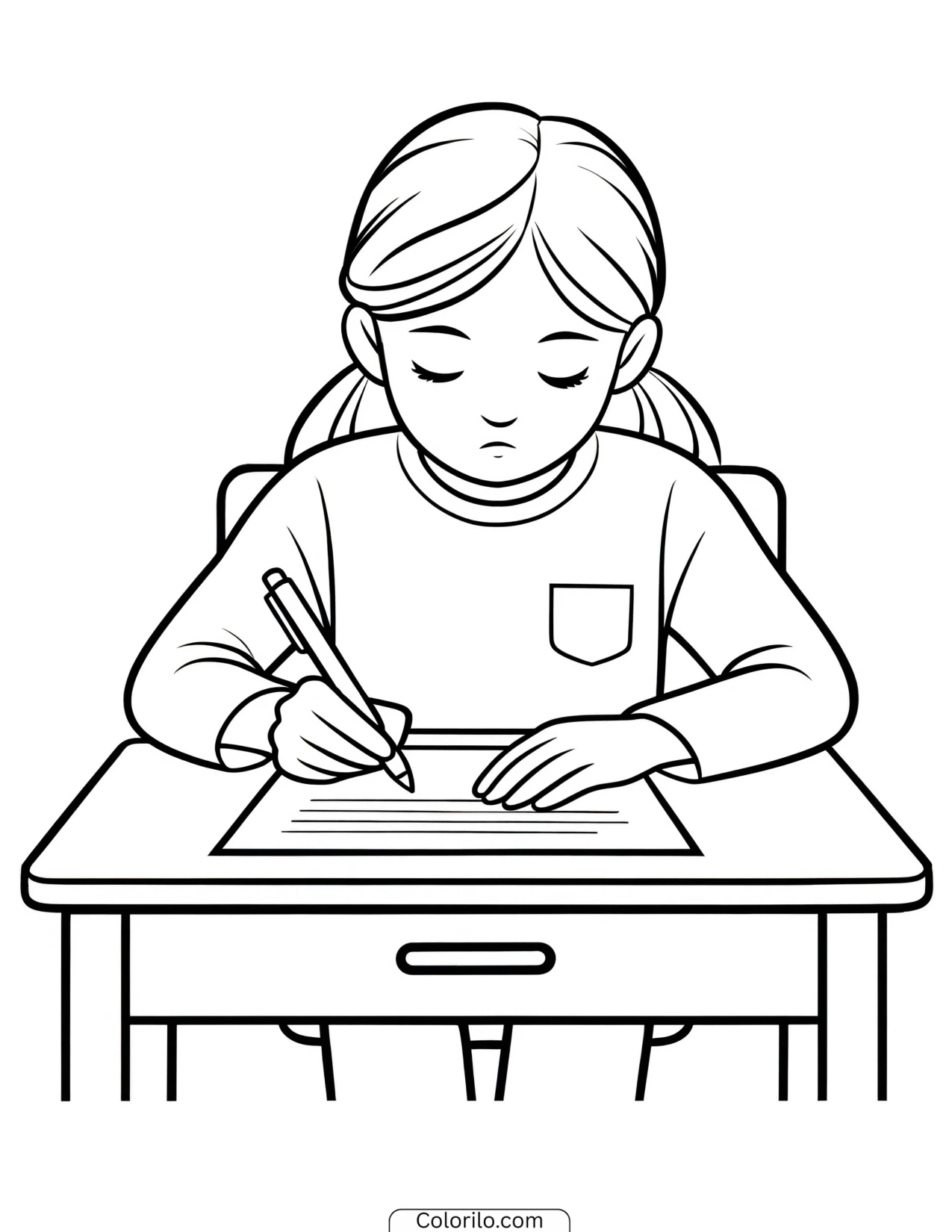 A girl writing a letter coloring page