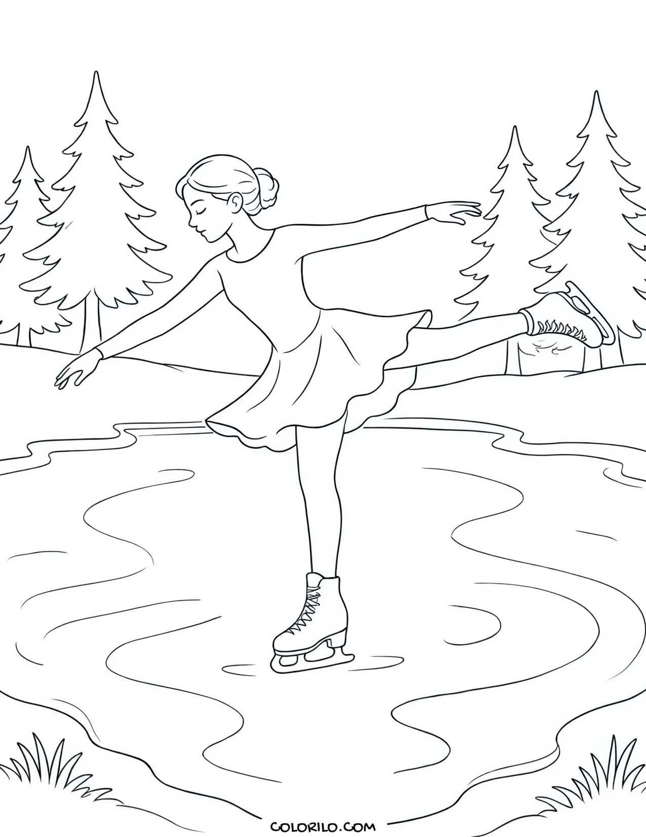 A graceful ice skater coloring page