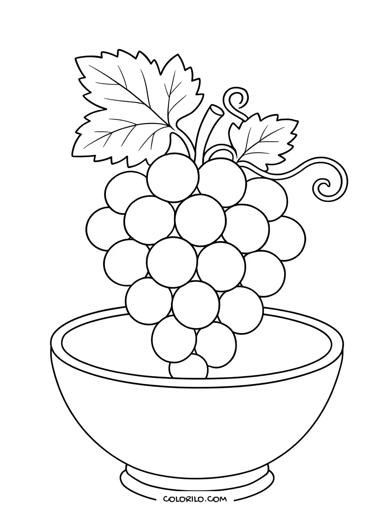 A bunch of grapes in a bowl coloring page