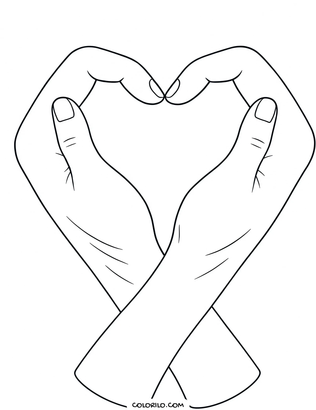 Hands cupped around a heart coloring page