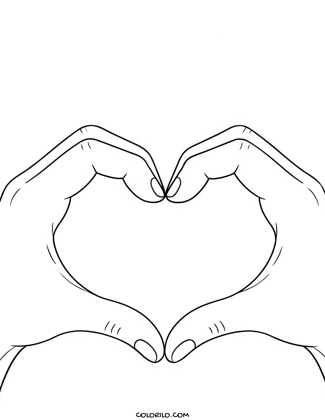 Two hands making a heart shape coloring page