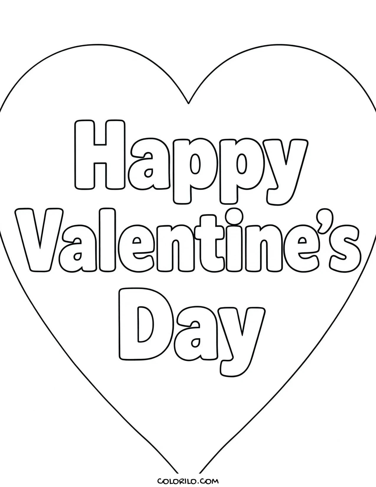 A heart reading Happy Valentine's Day coloring page