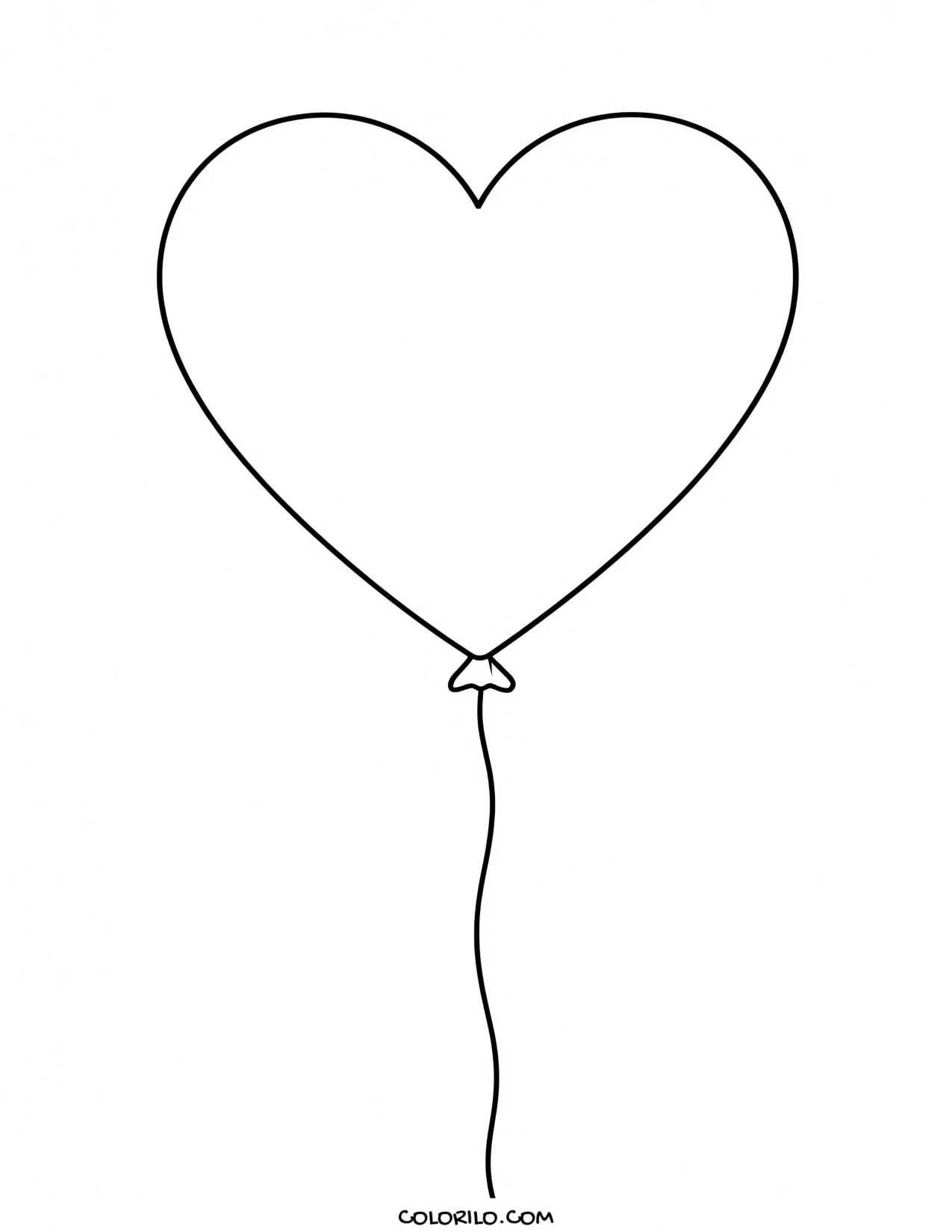 A heart-shaped balloon on a string coloring page