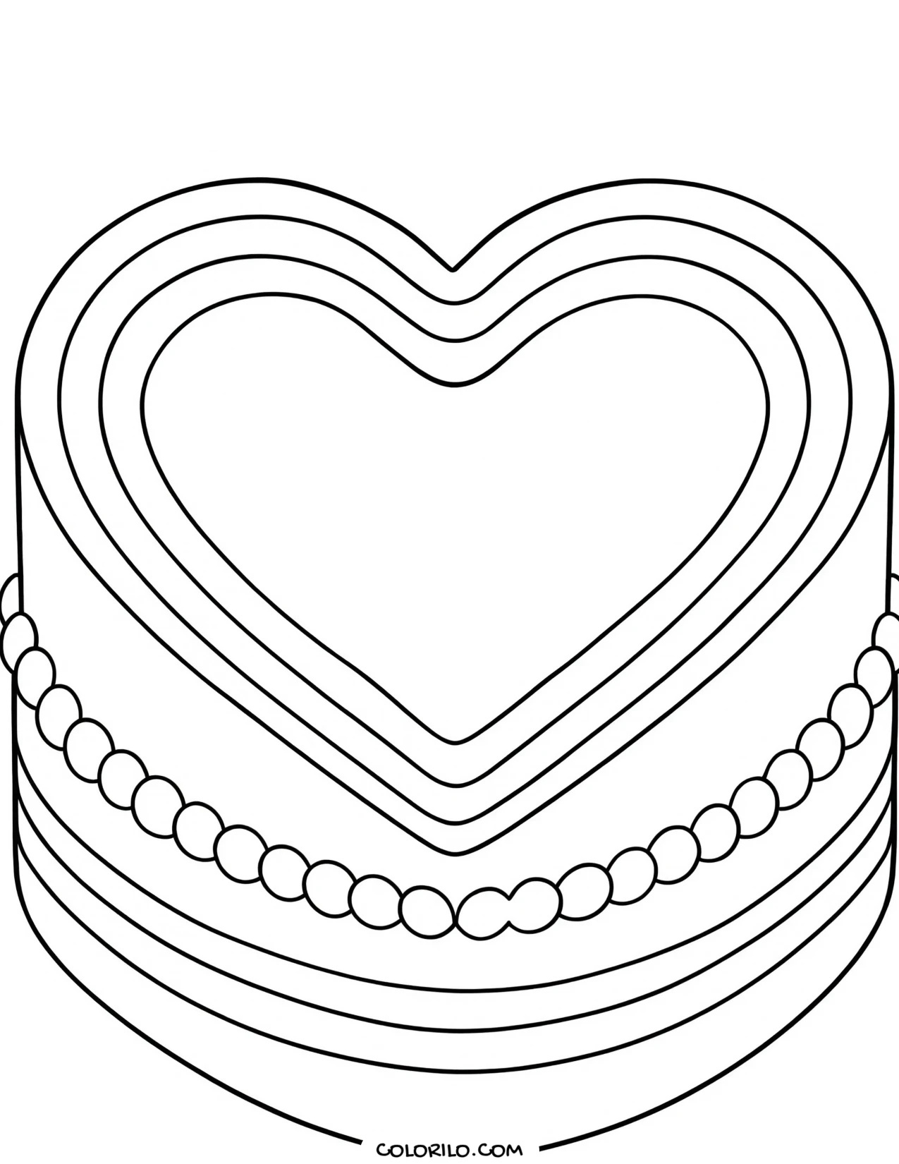 A heart-shaped cake coloring page