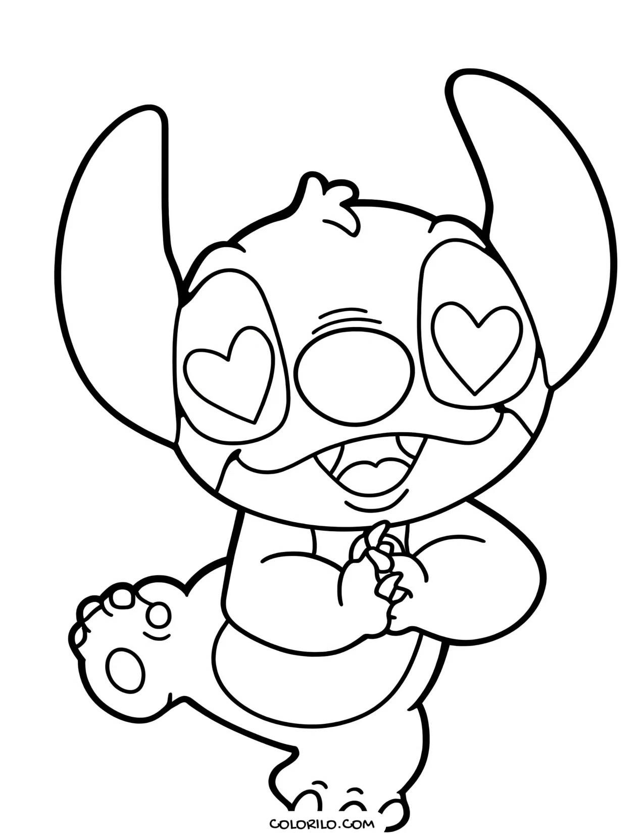 Stitch with hearts in his eyes coloring page