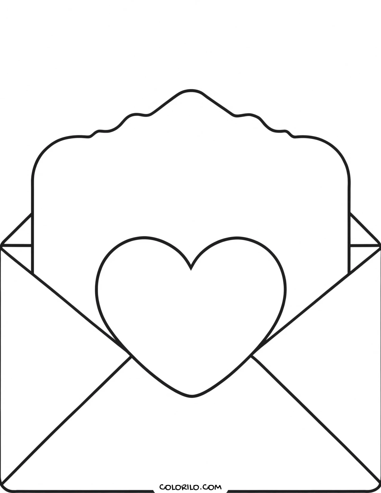 A heart tucked into an envelope coloring page