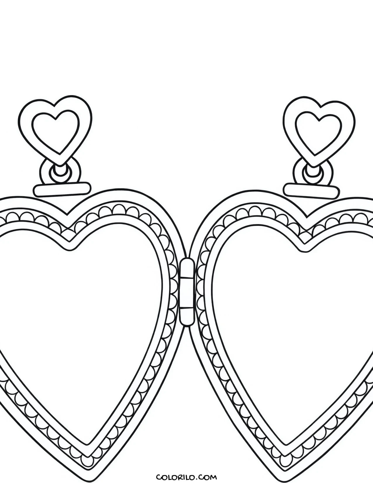 A heart-shaped locket on a chain coloring page