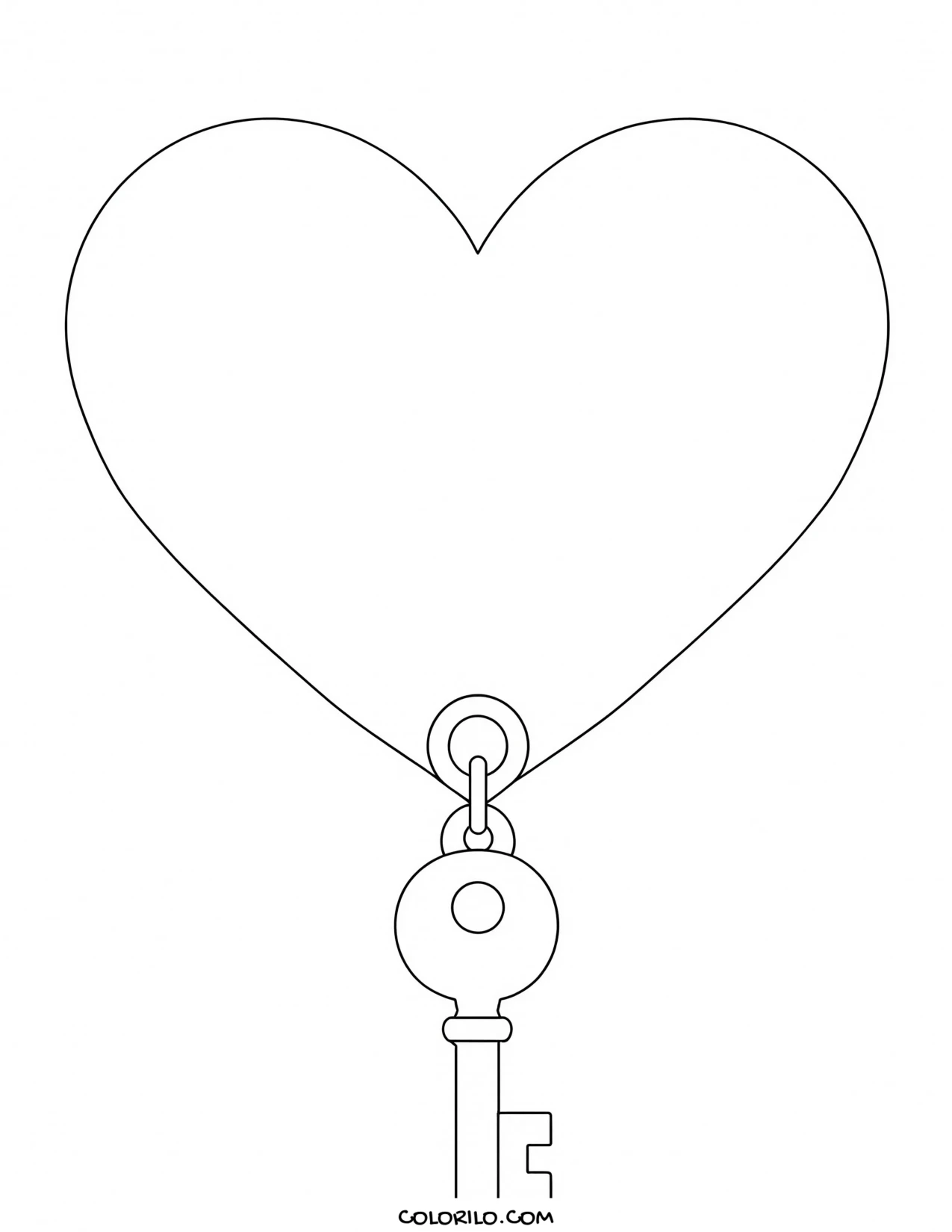 A heart with a key beside it coloring page