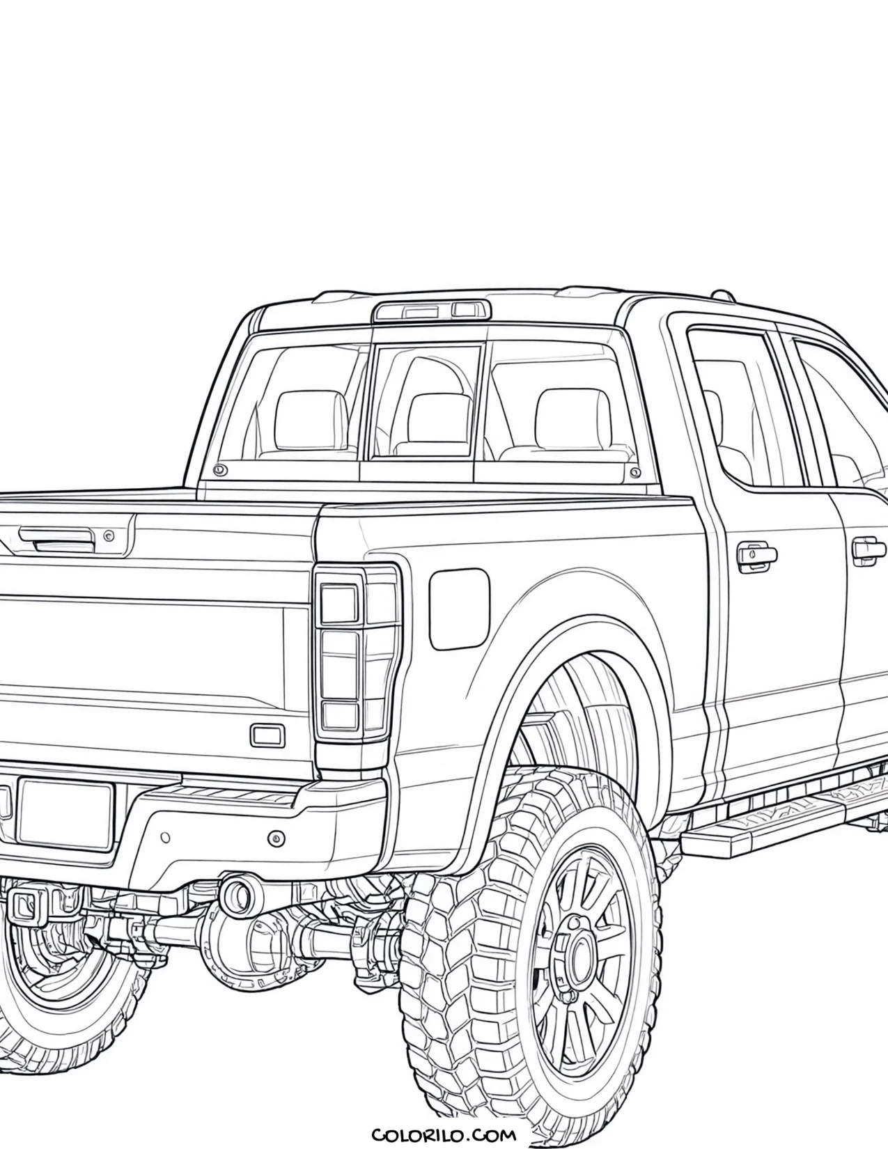 A heavy pickup truck seen from behind coloring page