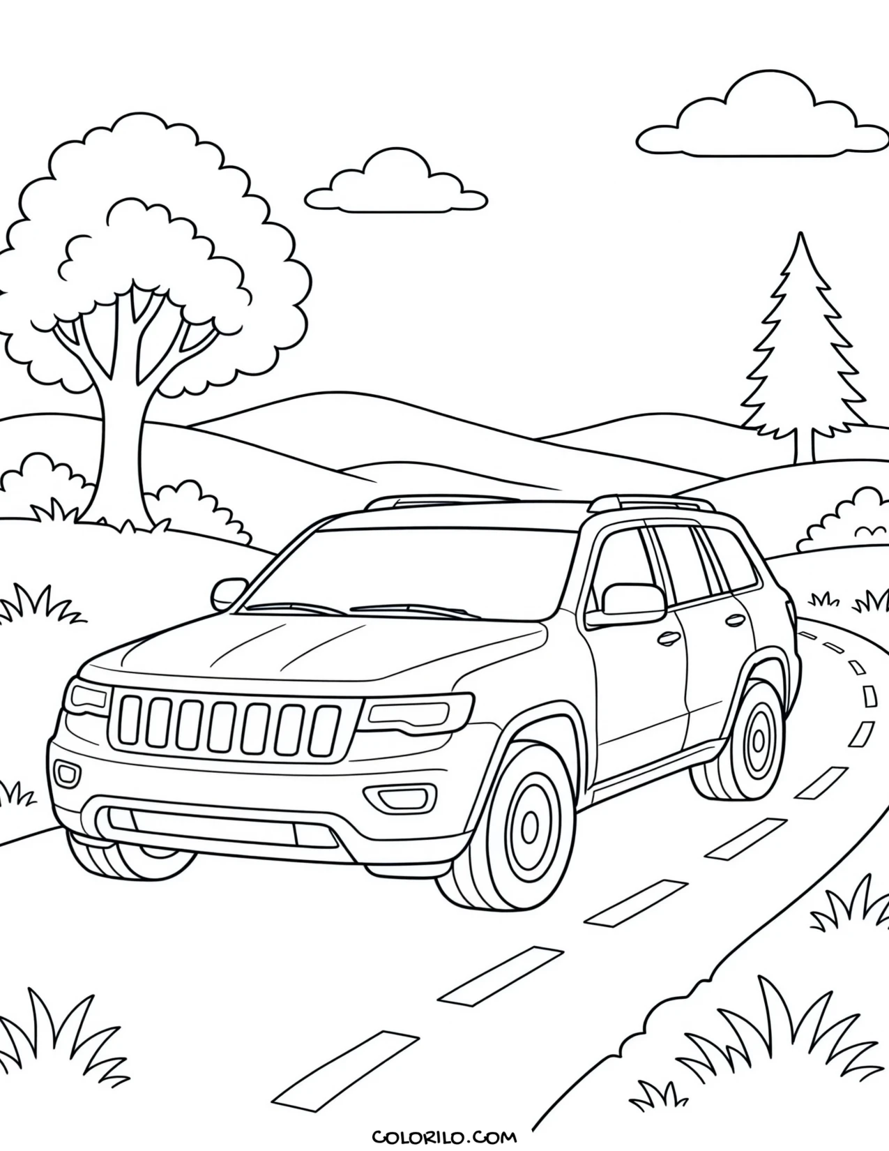 A hill climb racing car coloring page