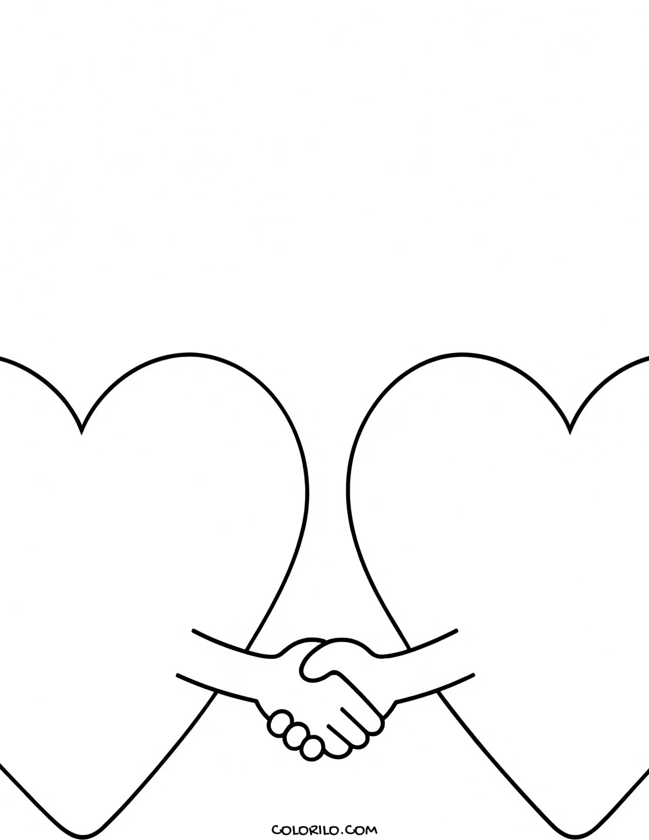 Two hearts holding hands coloring page
