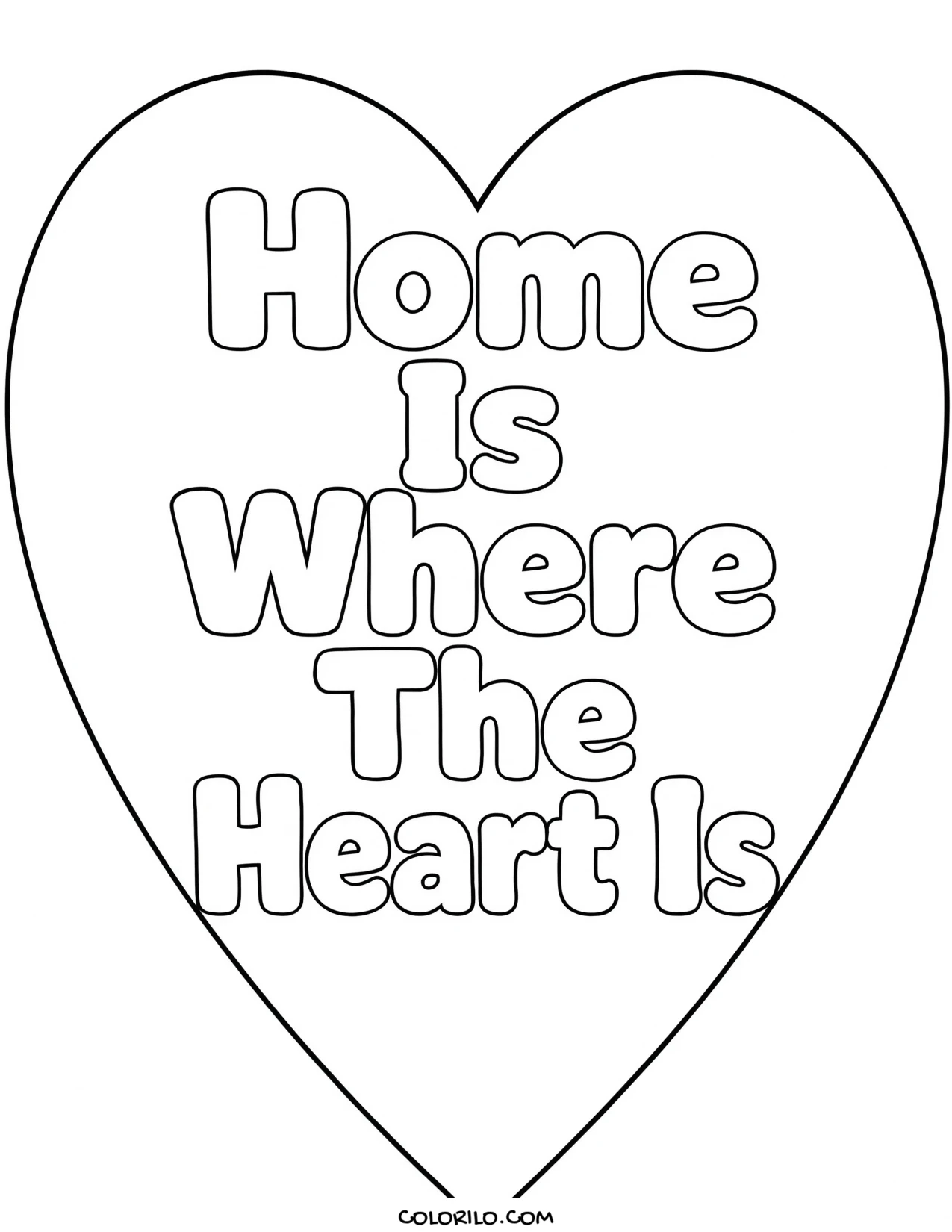 A heart reading Home Is Where The Heart Is coloring page