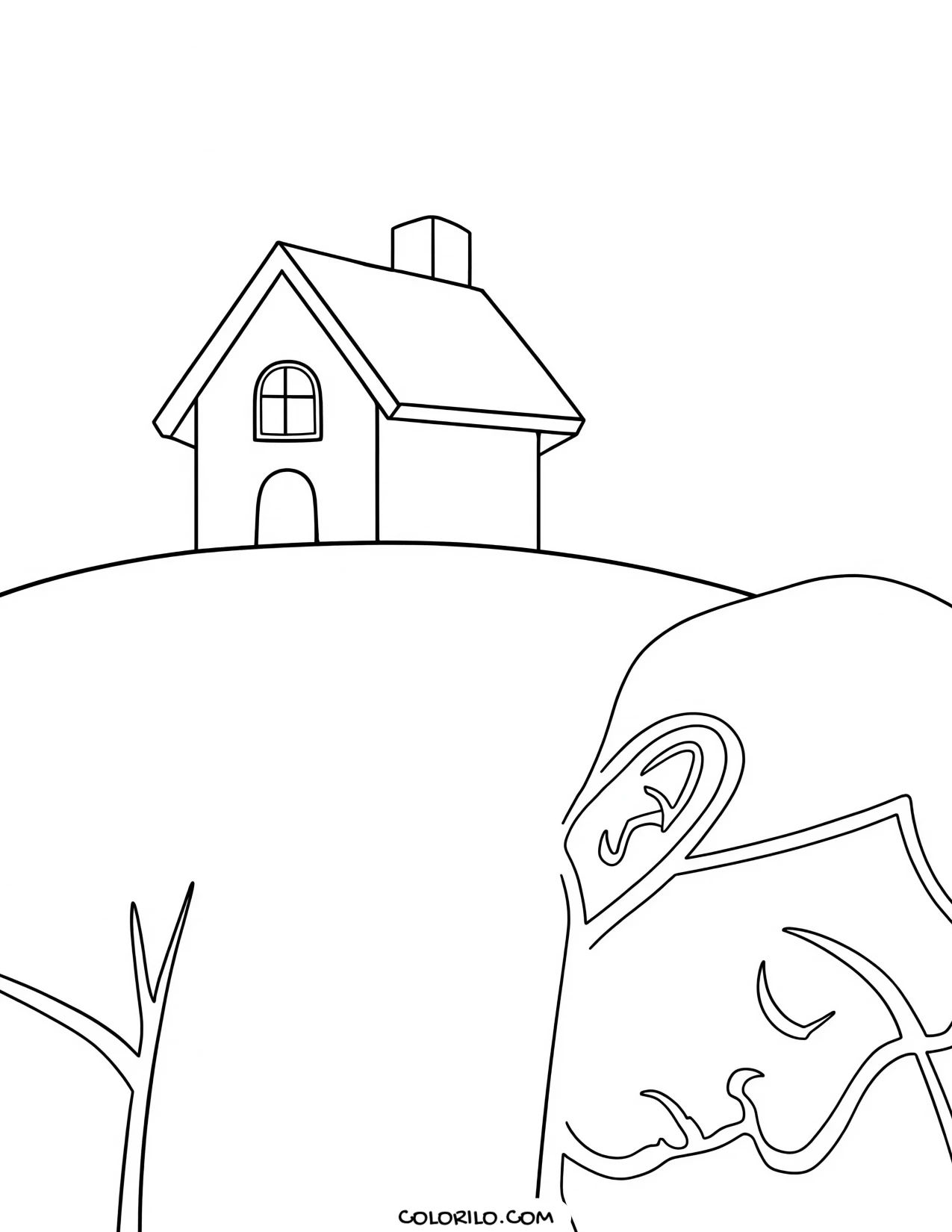 A house carried on a giant's back coloring page