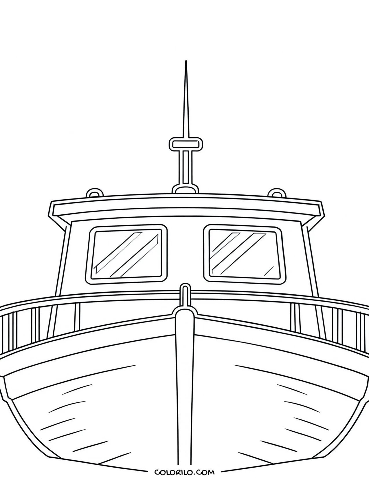 A houseboat with a deck and cabin coloring page