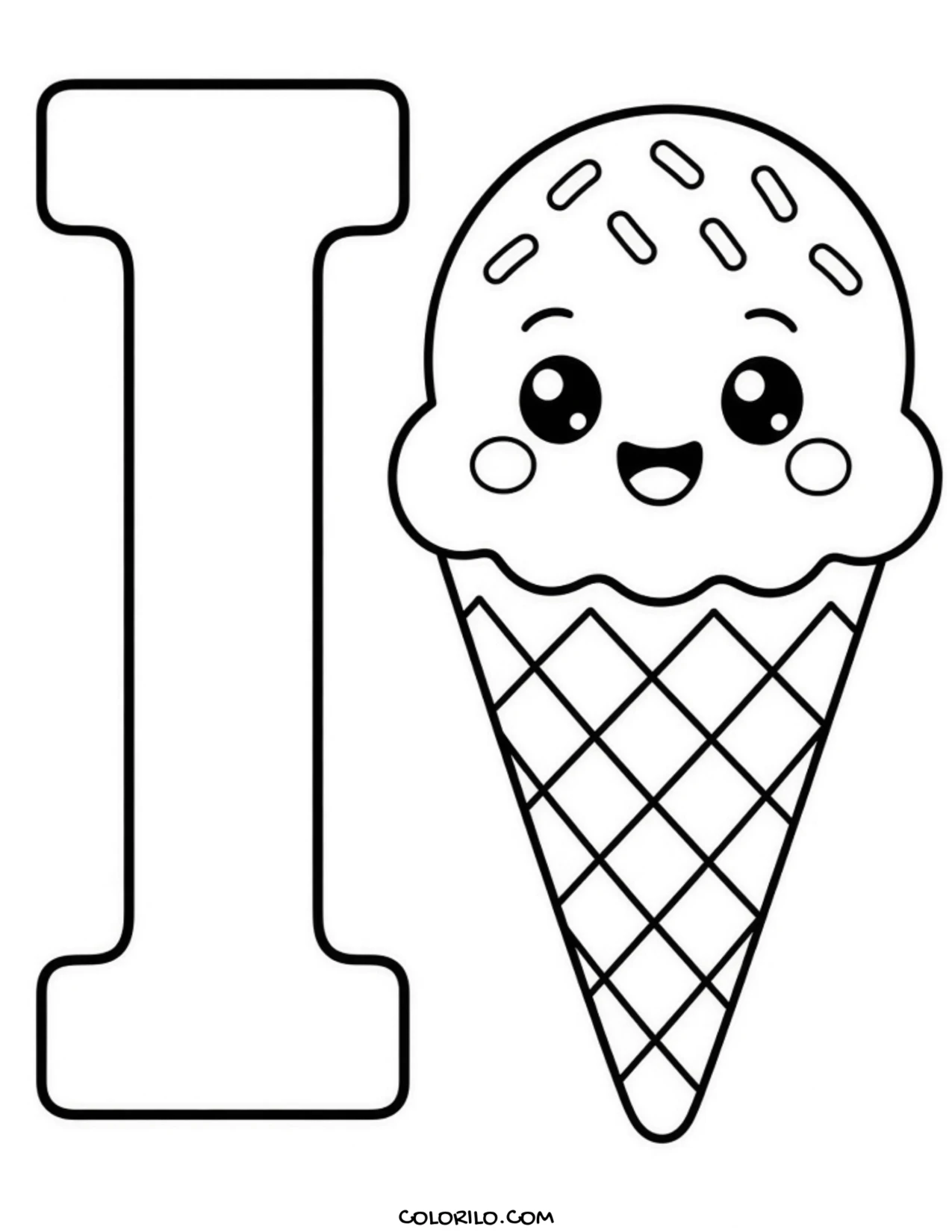 The letter I with an ice cream coloring page