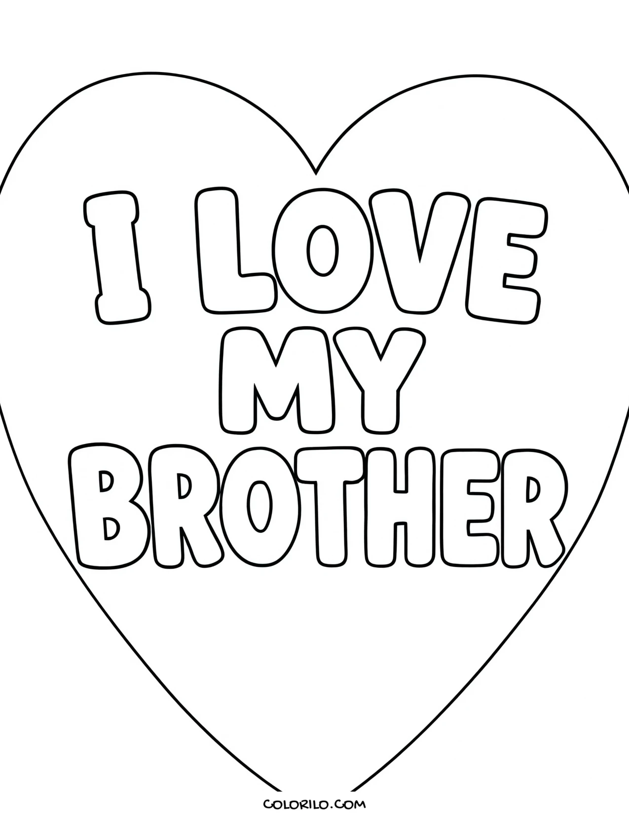 A heart reading I Love My Brother coloring page
