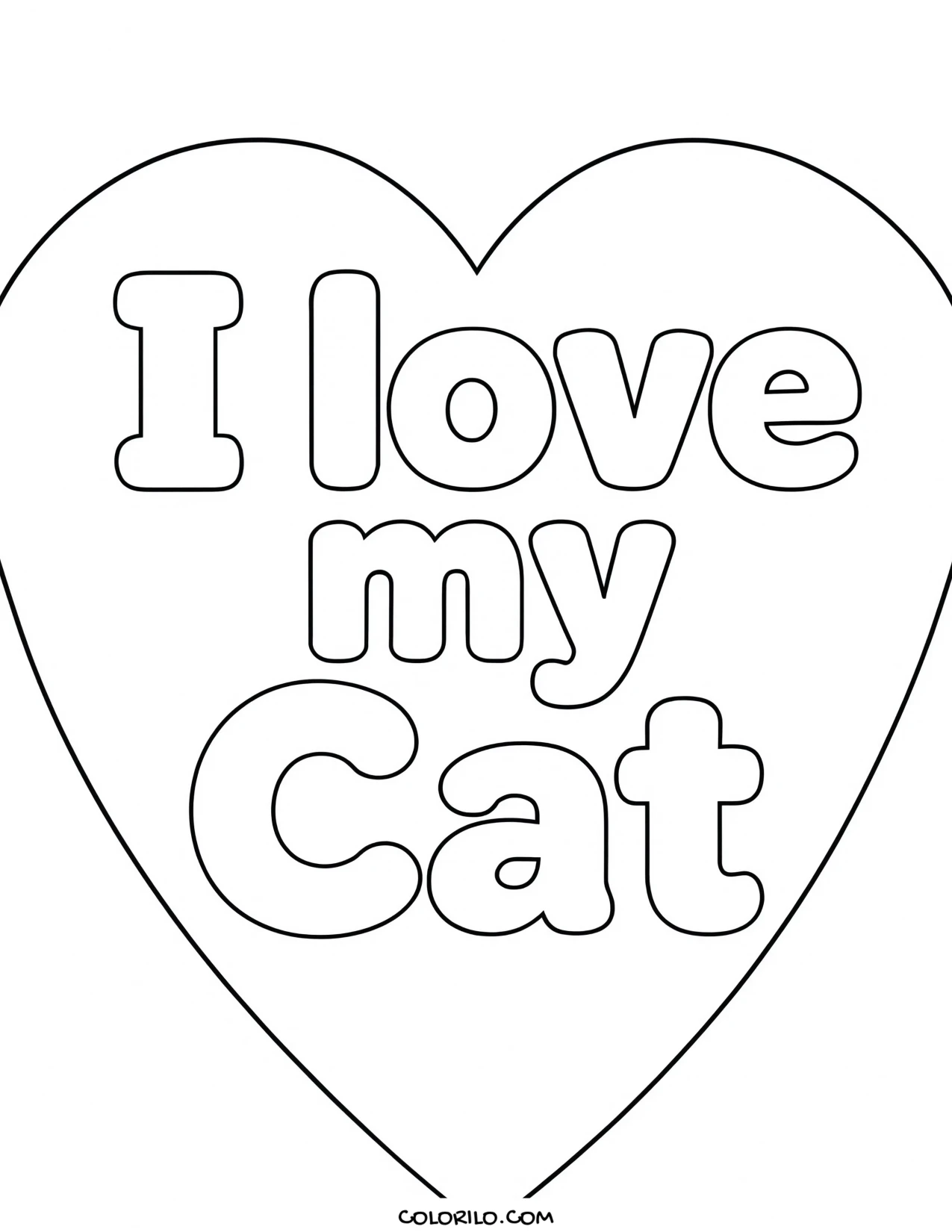 A heart reading I Love My Cat coloring page