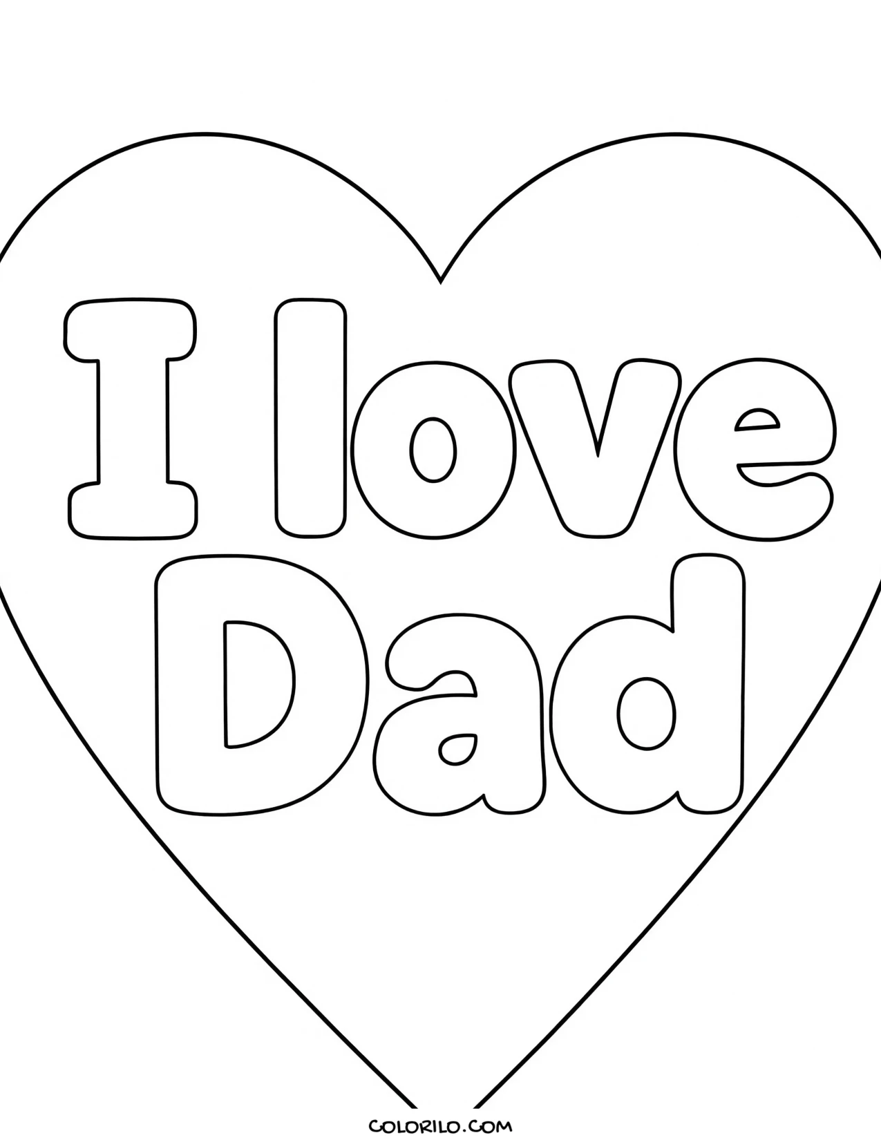 A heart reading I Love Dad coloring page