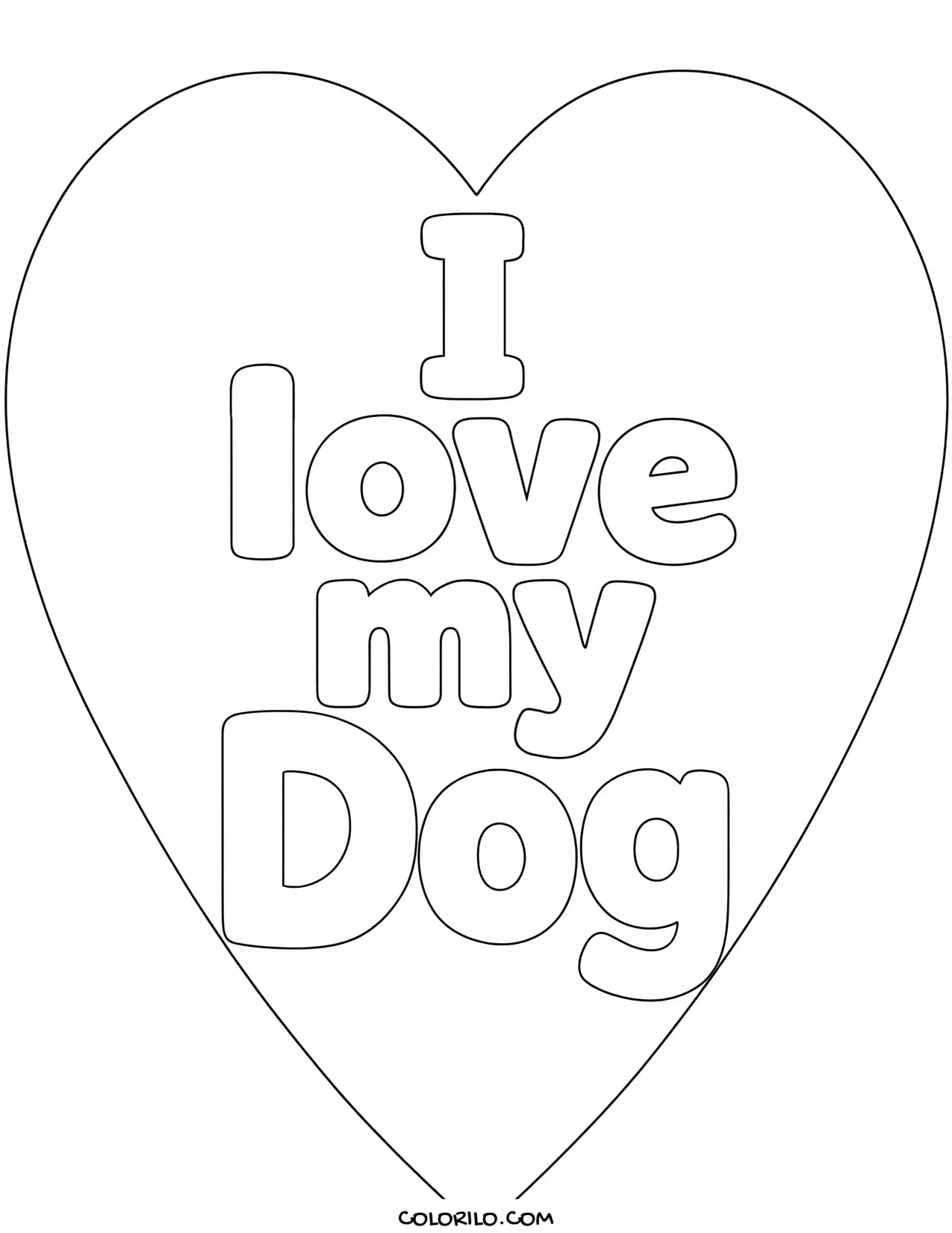 A heart reading I Love My Dog coloring page