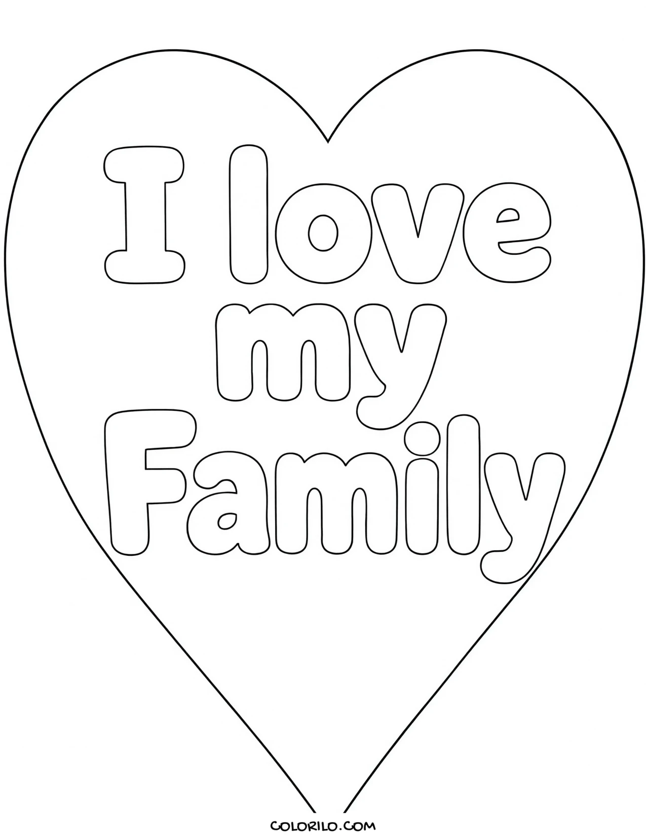 A heart reading I Love My Family coloring page