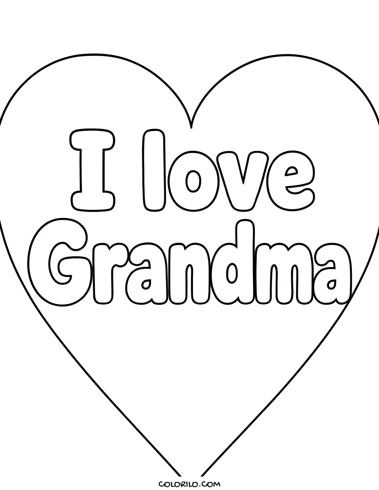 A heart reading I Love Grandma coloring page
