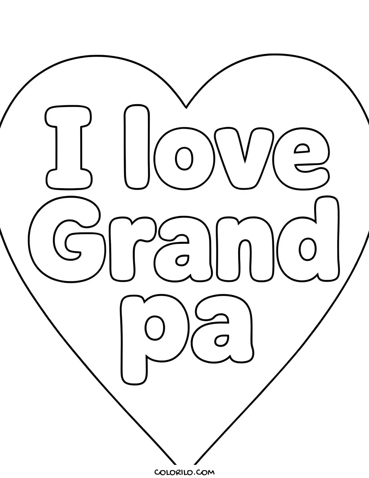A heart reading I Love Grandpa coloring page