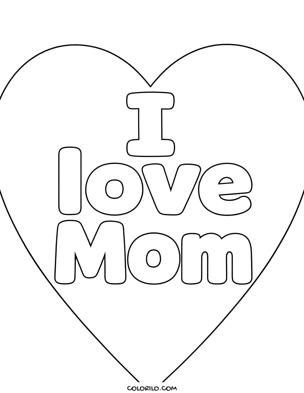 A heart reading I Love Mom coloring page