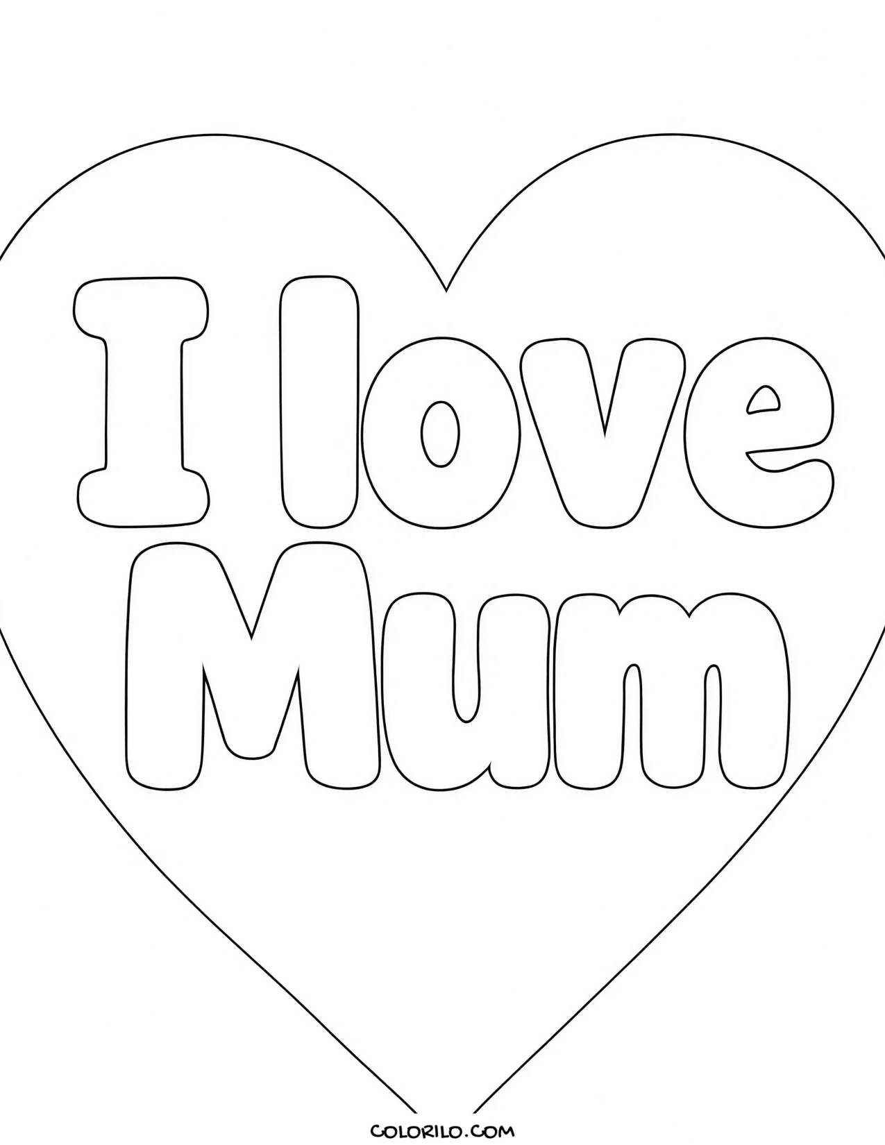 A heart reading I Love Mum coloring page