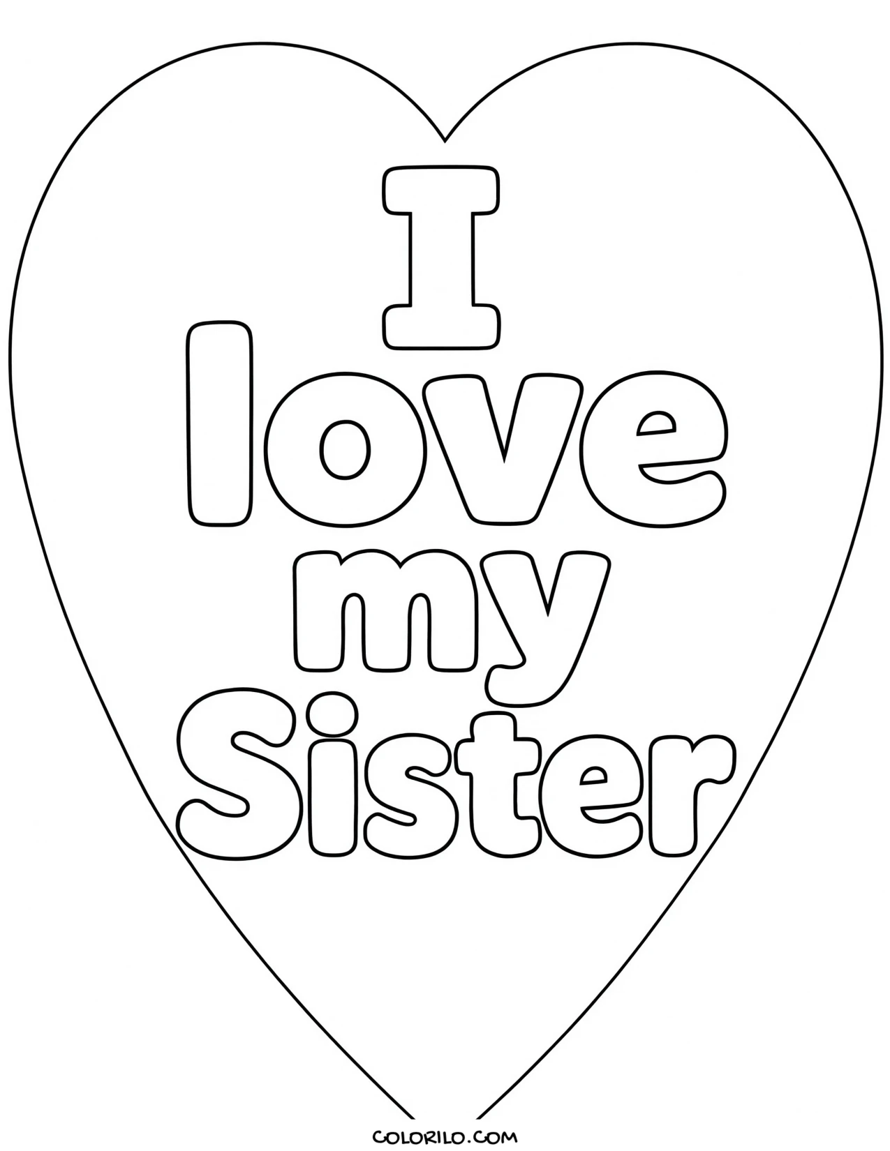 A heart reading I Love My Sister coloring page