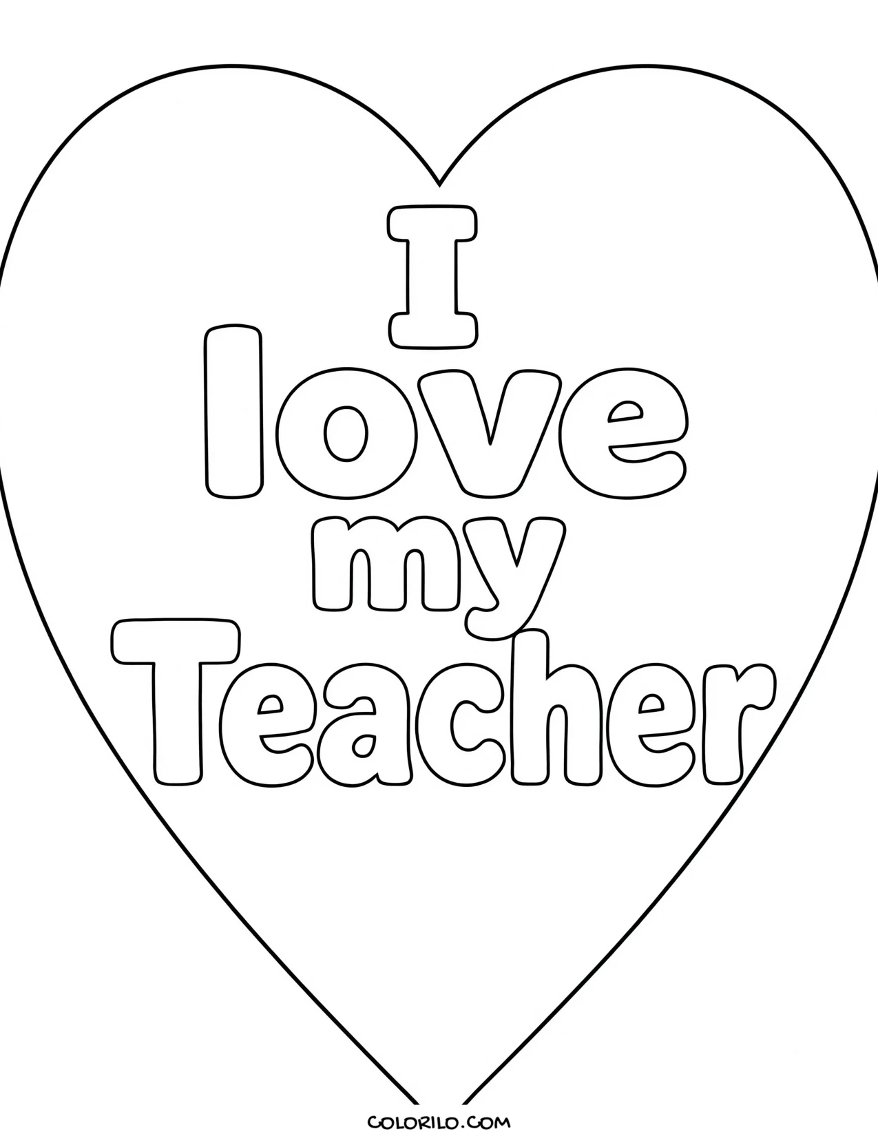 A heart reading I Love My Teacher coloring page