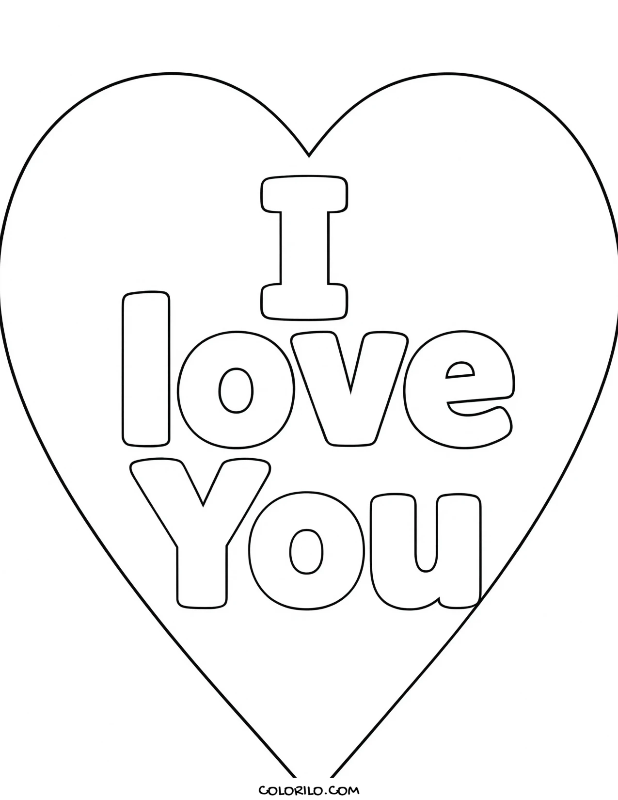 A heart reading I Love You coloring page