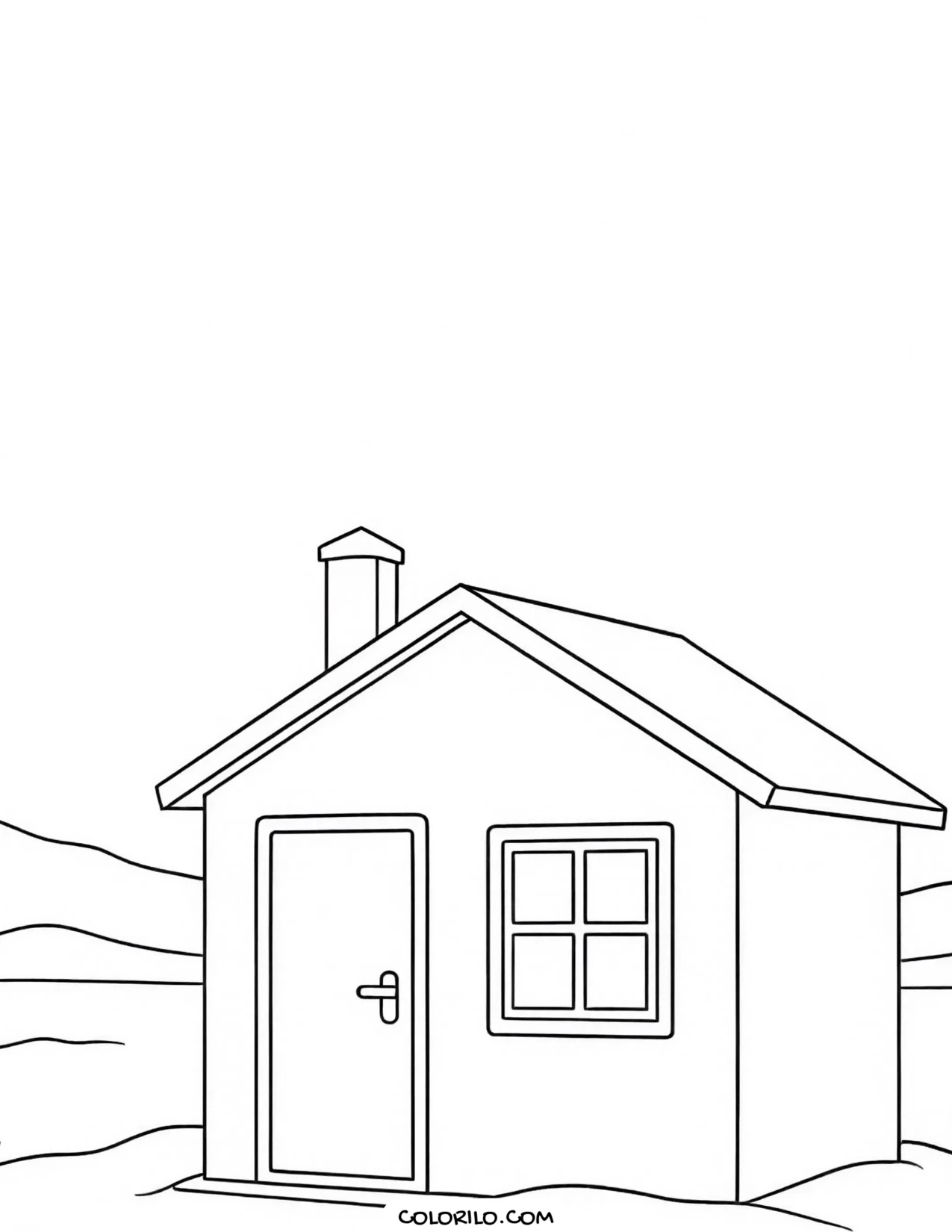 An ice fishing hut on a frozen lake coloring page