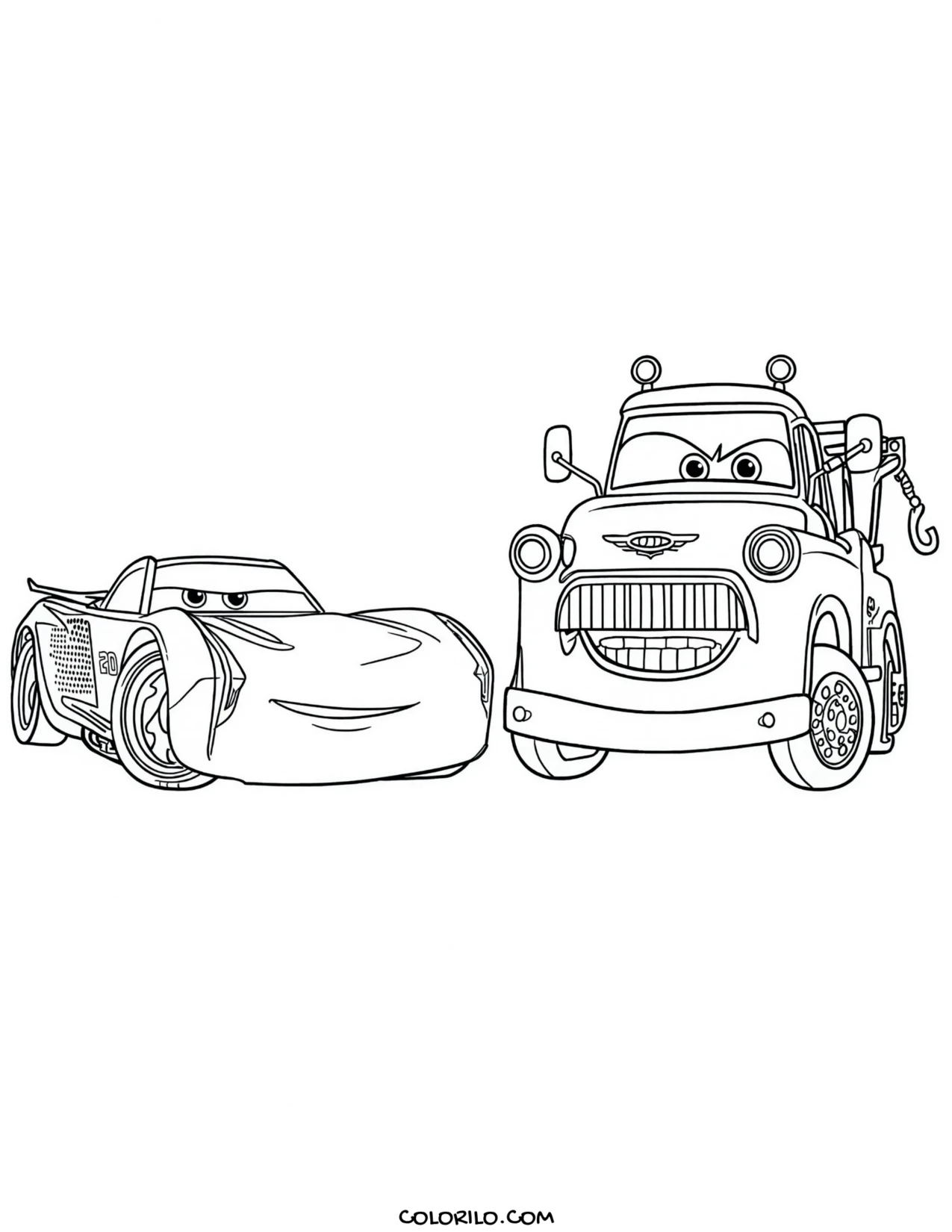 Jackson Storm beside Mater coloring page