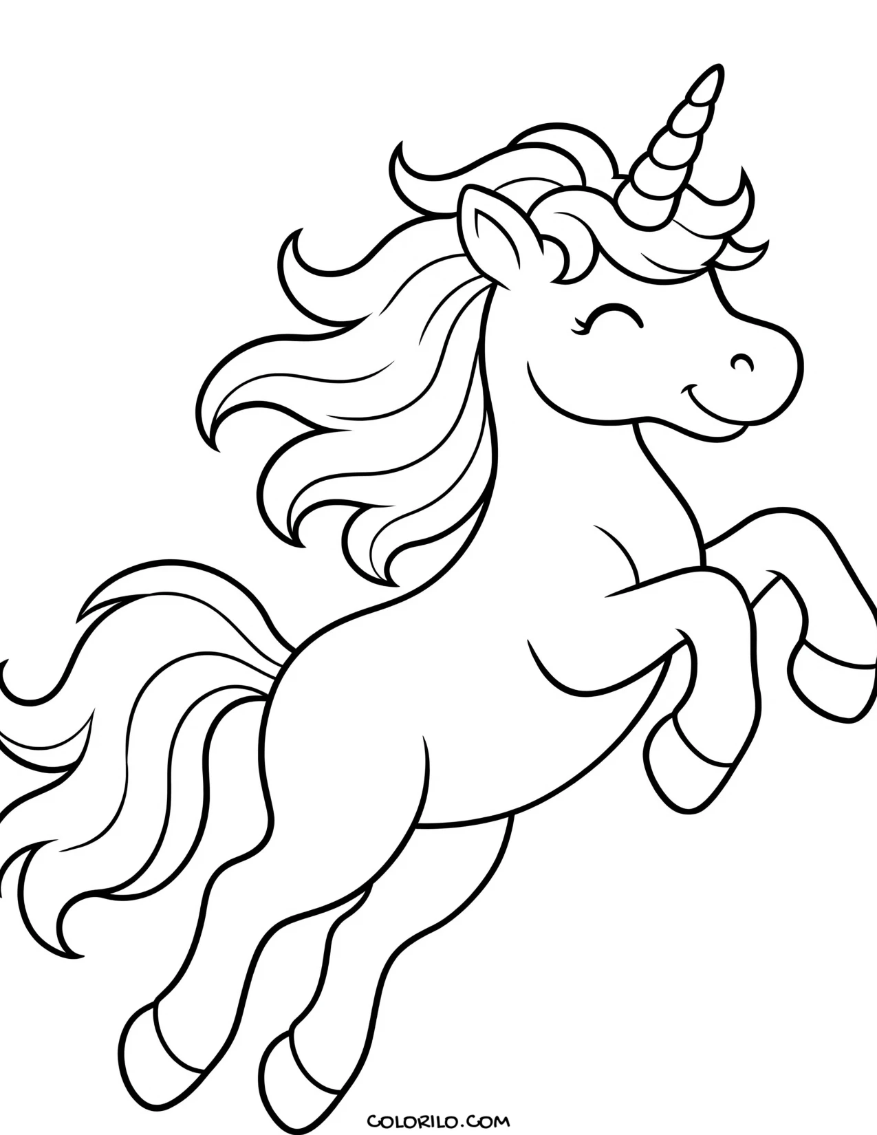 A unicorn leaping joyfully coloring page