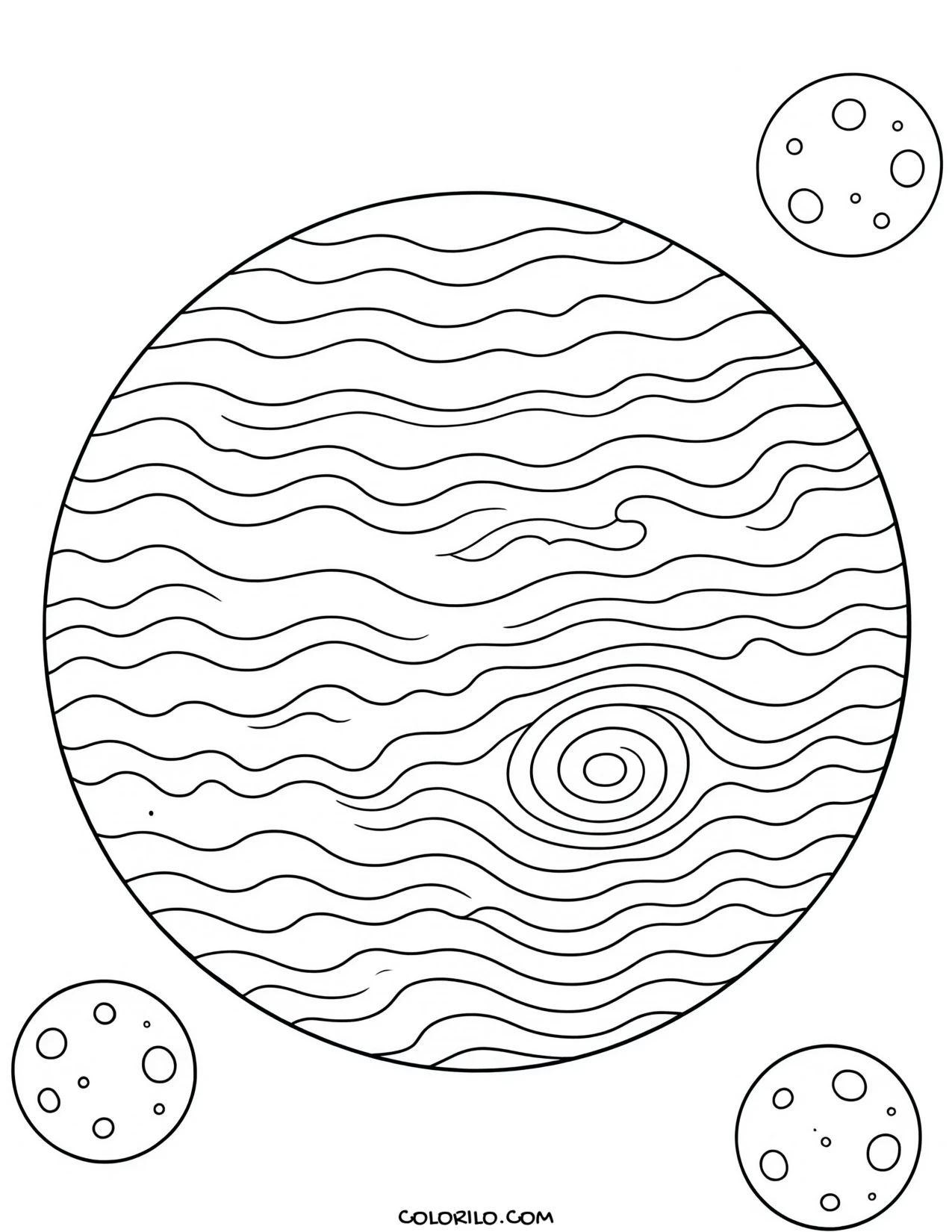 Jupiter with its banded atmosphere coloring page
