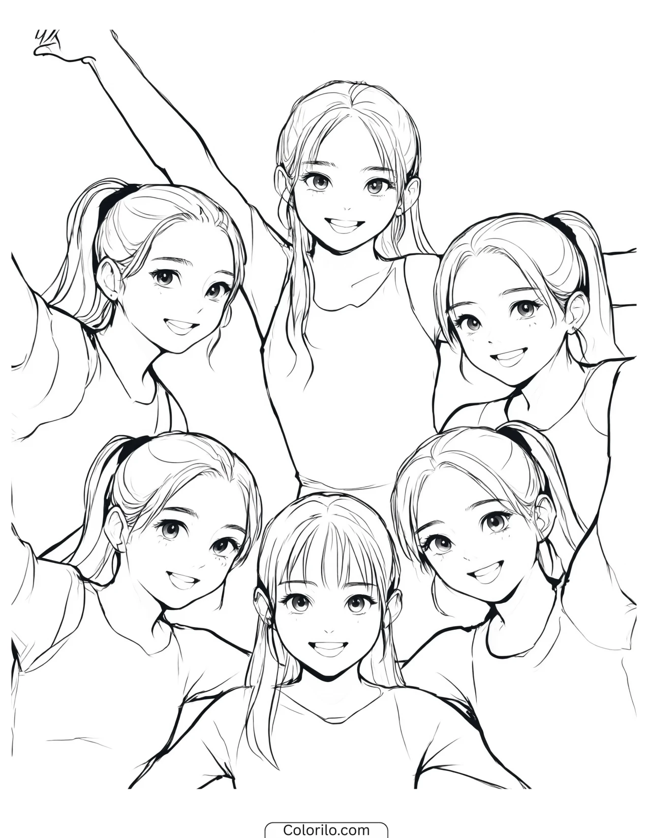 KATSEYE dancing in a circle coloring page