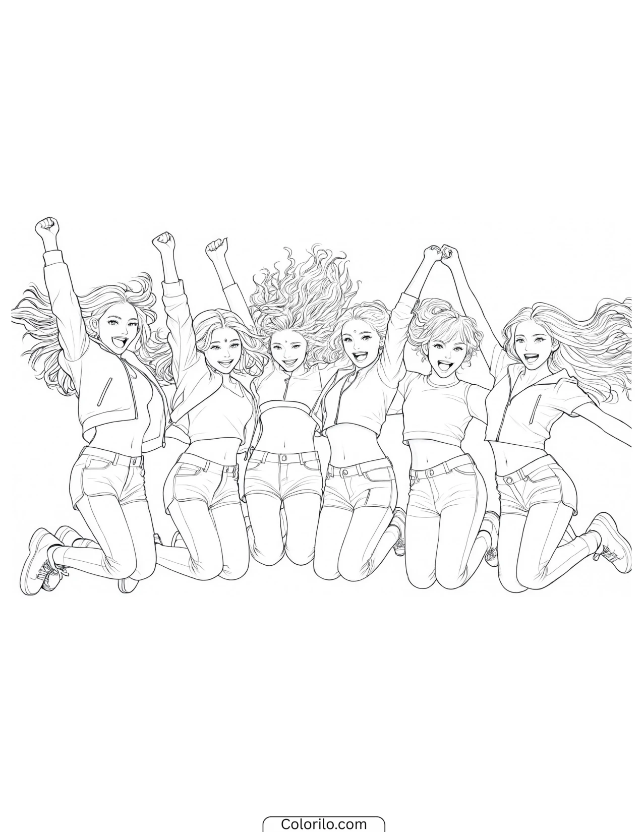 KATSEYE jumping in celebration coloring page