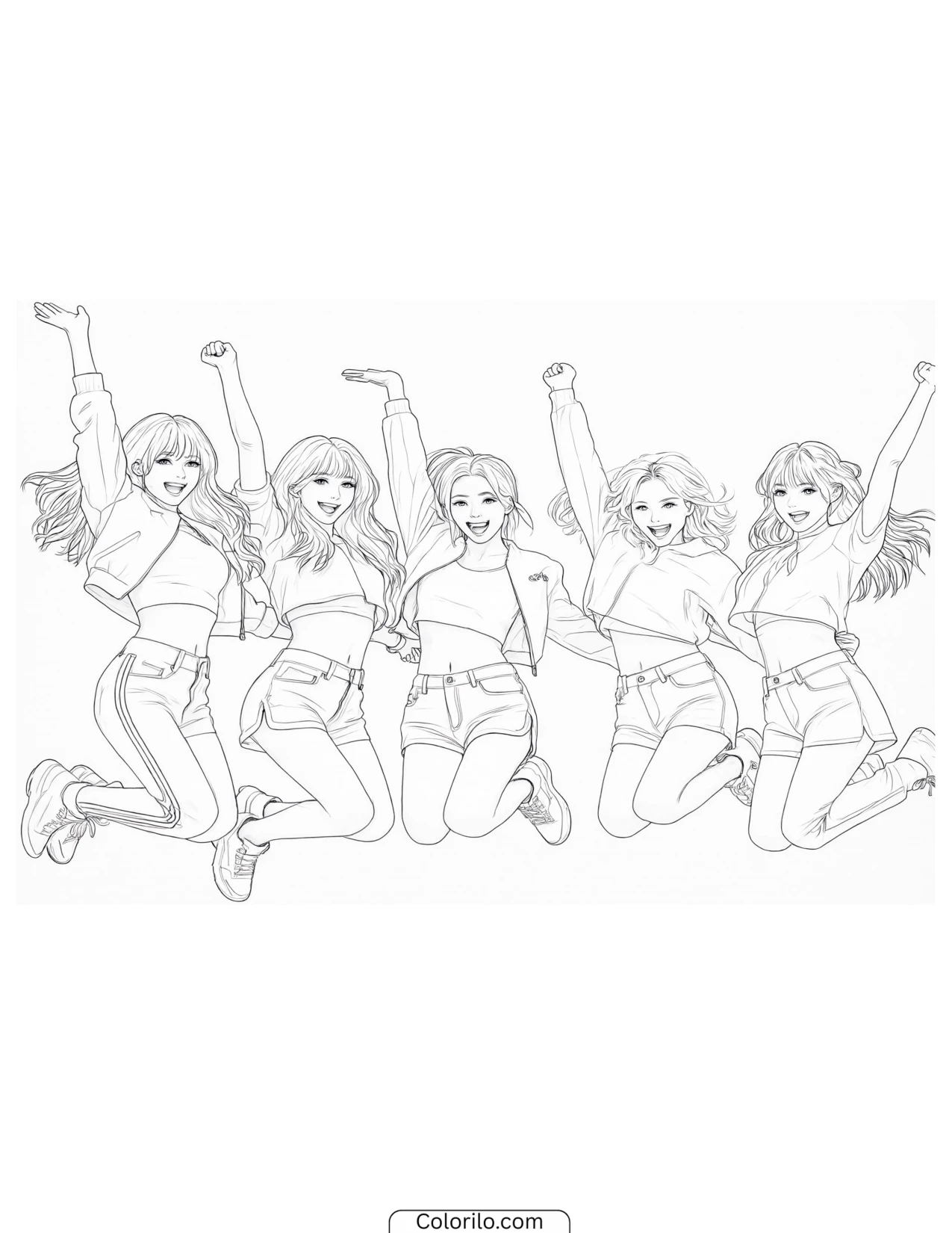 KATSEYE caught mid-jump while dancing coloring page