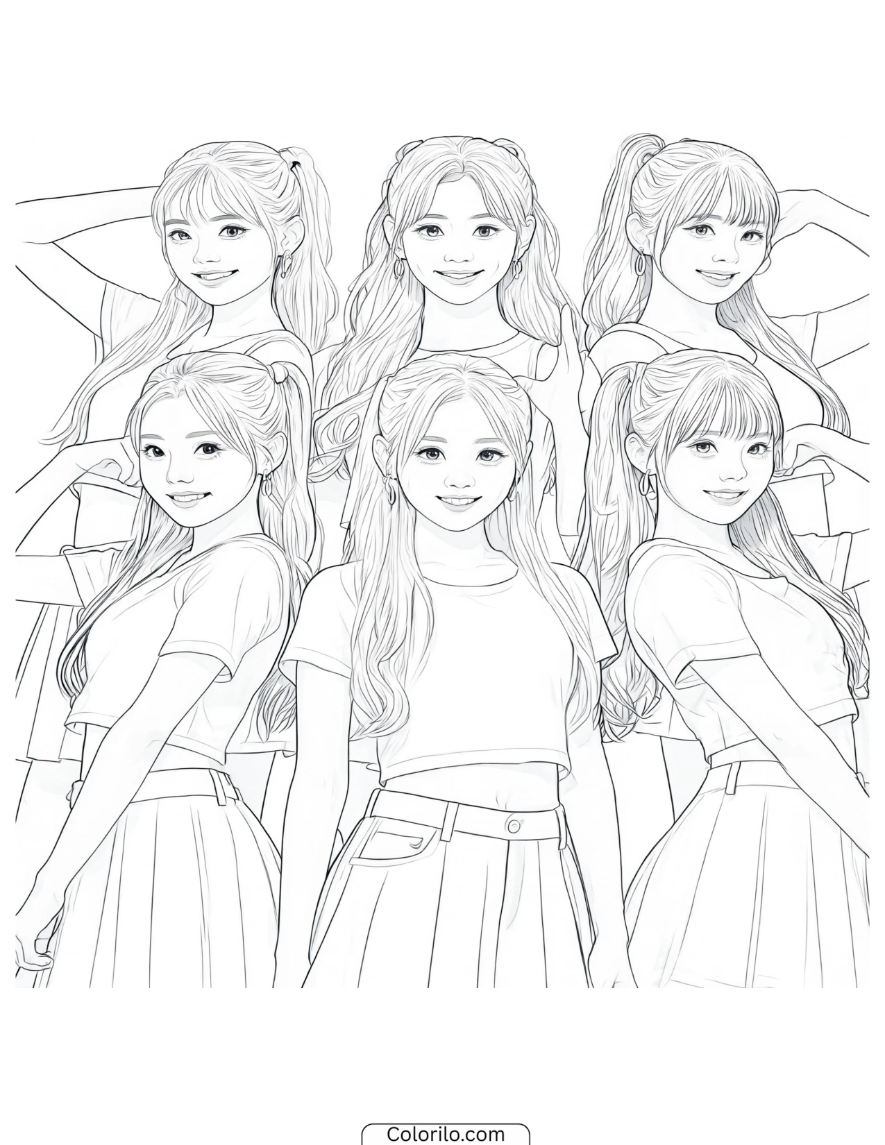 KATSEYE in a powerful dance formation coloring page