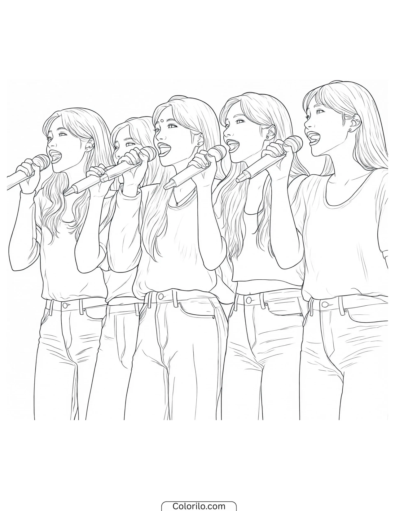 KATSEYE singing lined up together coloring page