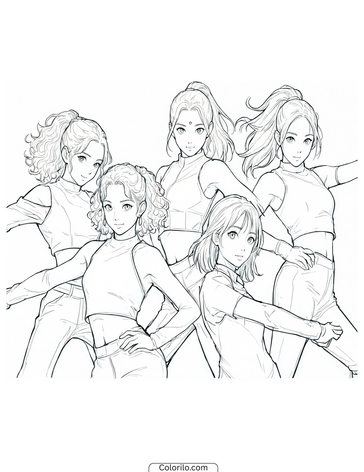 KATSEYE posing together on stage coloring page
