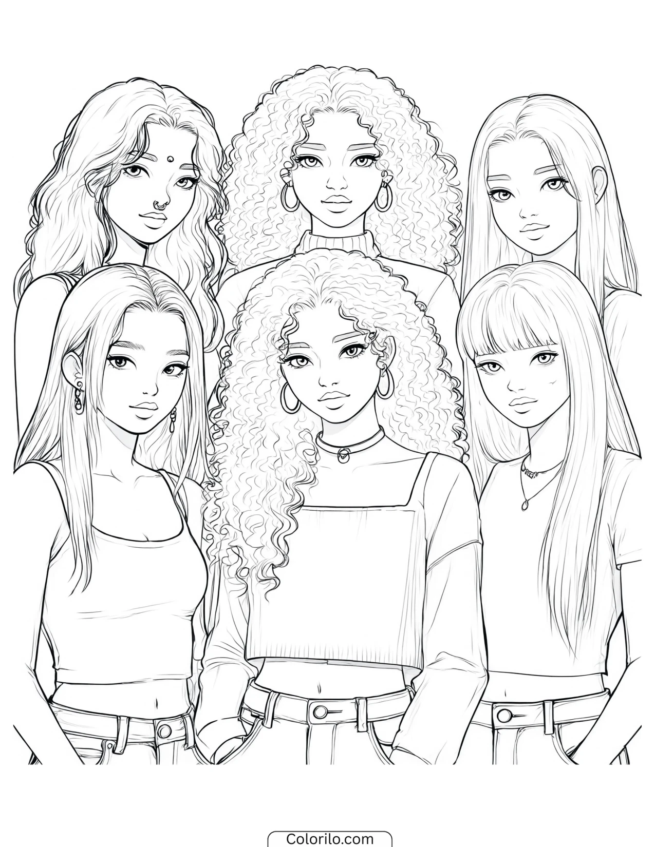 The six members of KATSEYE together coloring page