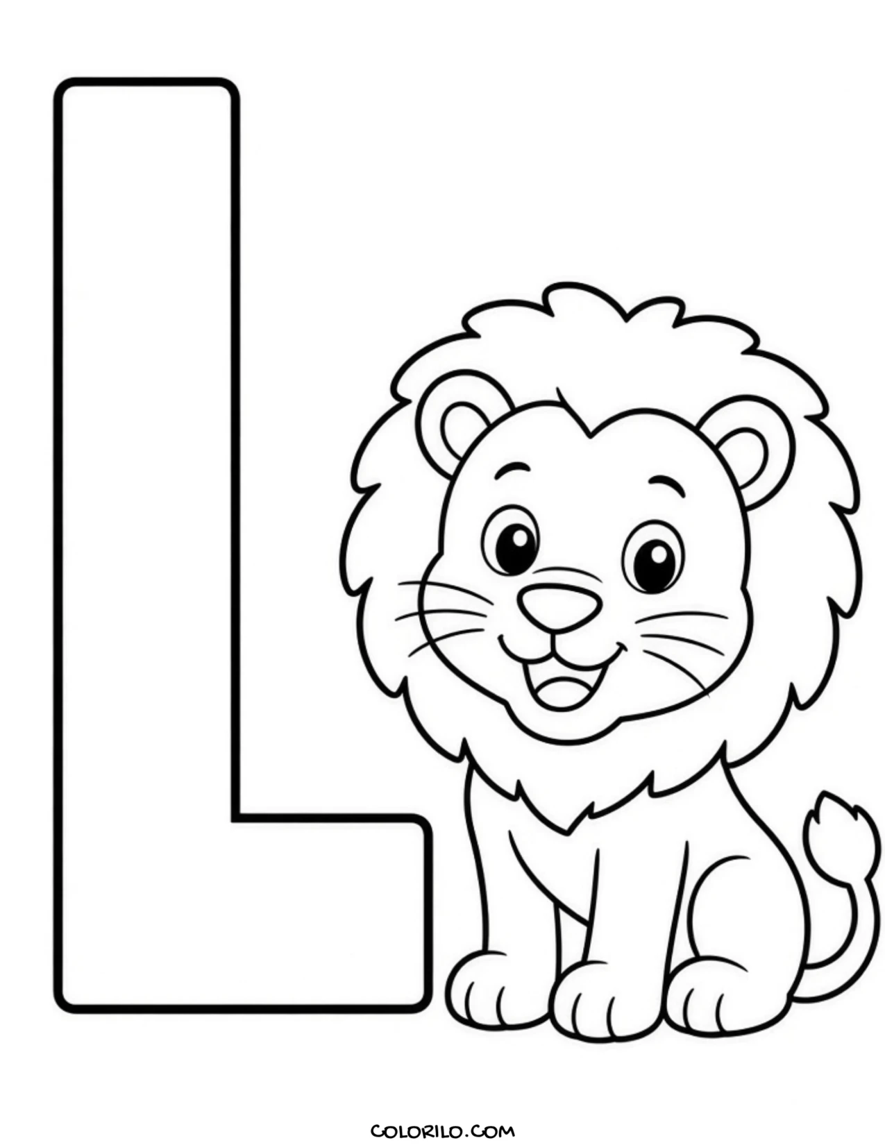 The letter L with a lion coloring page