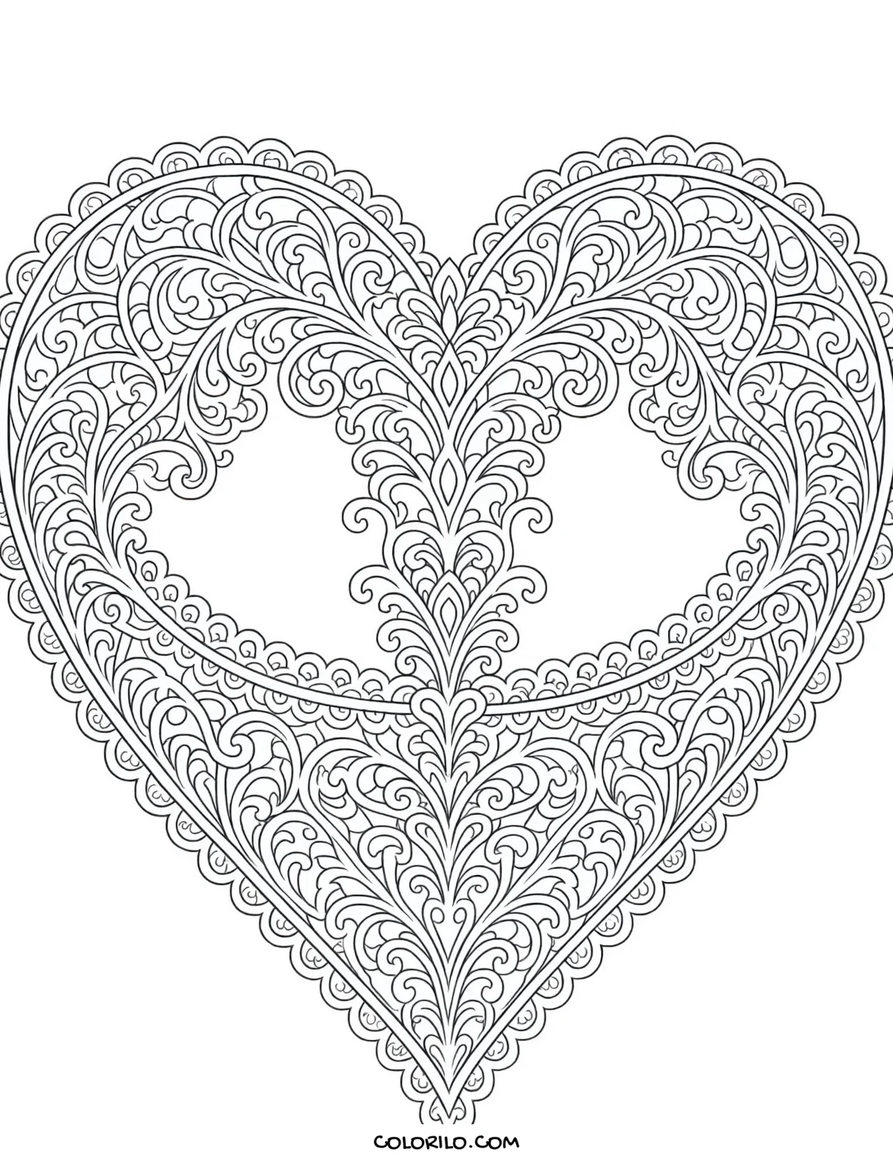 A heart drawn in lace patterns coloring page