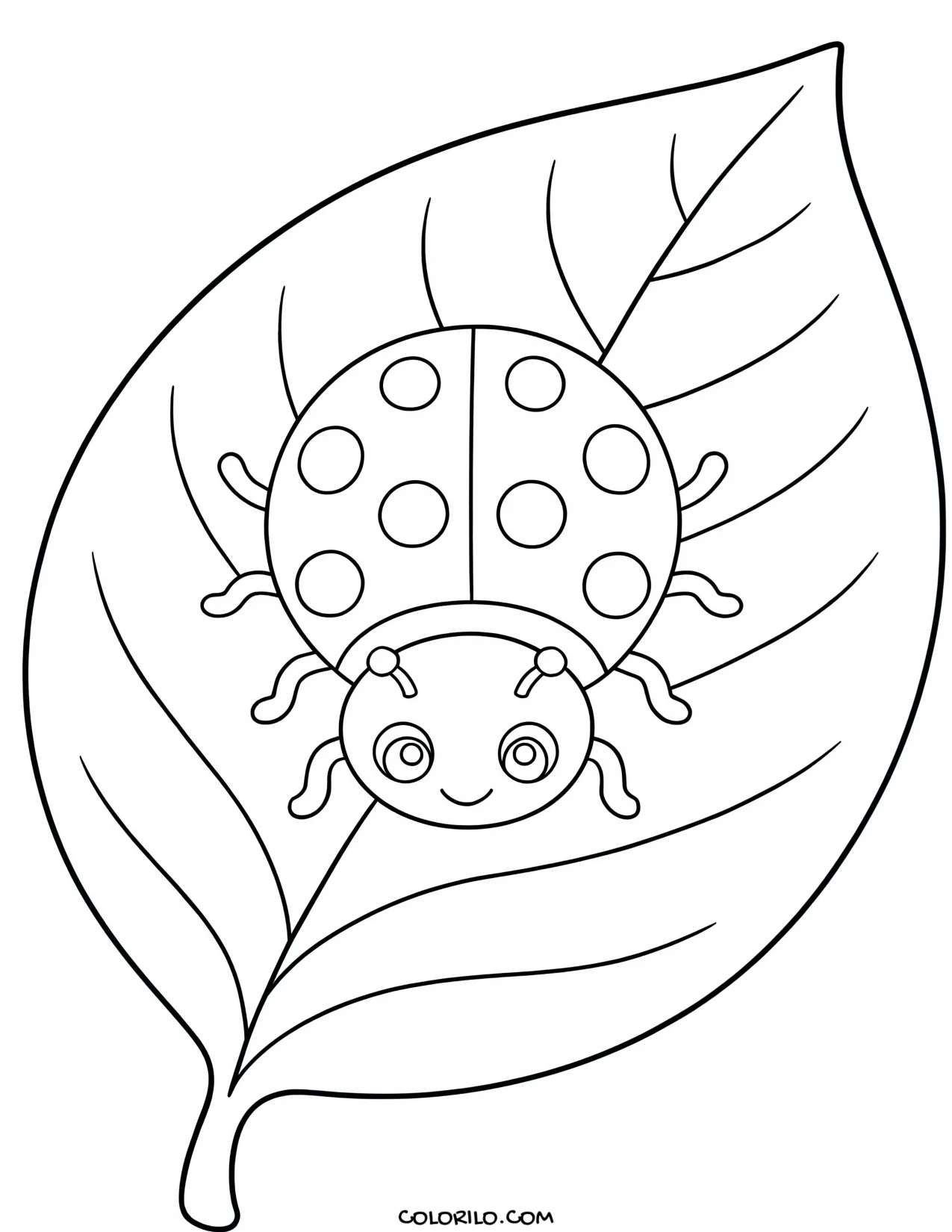 a ladybug walking along a leaf coloring page